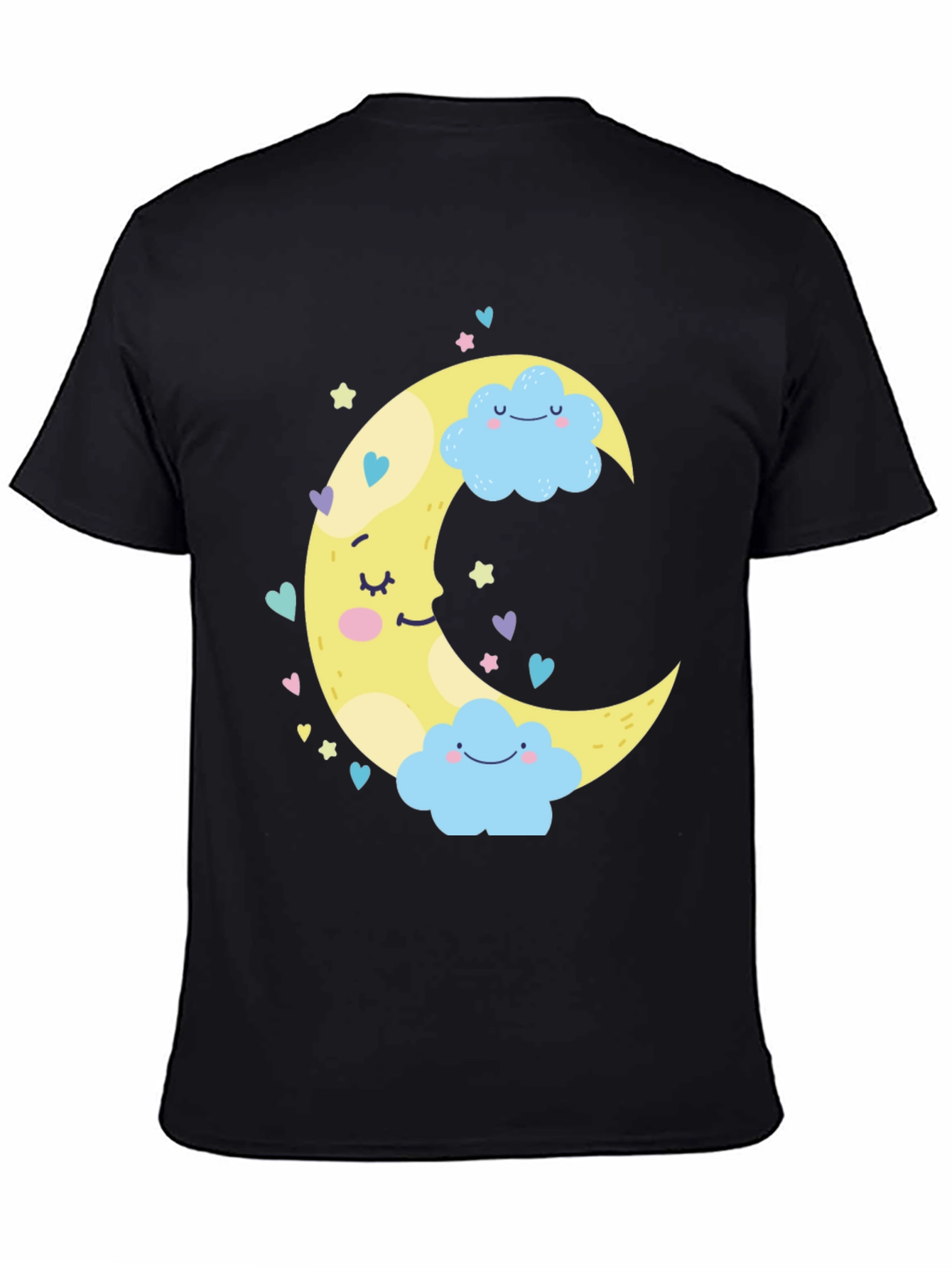 Cute Moon & Clouds Graphic Tee - Black