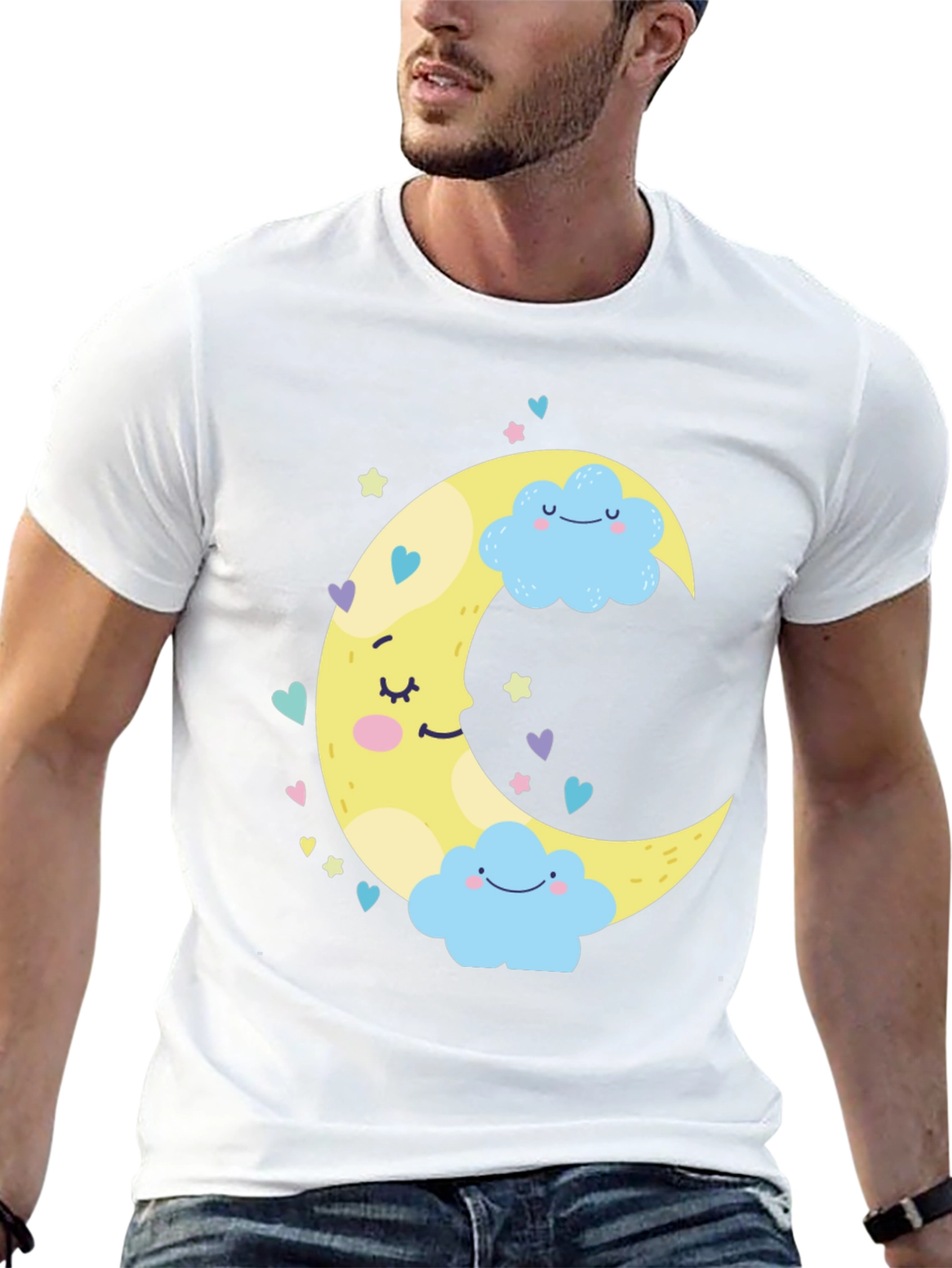 Cute Moon & Clouds Graphic Tee - Black