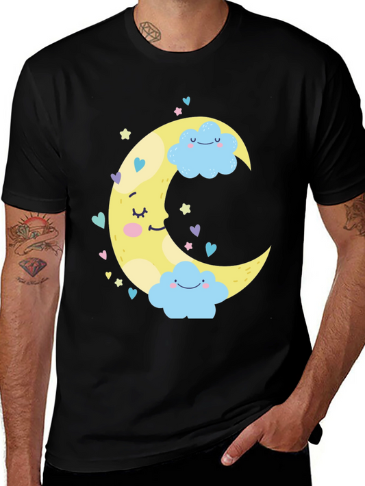 Cute Moon & Clouds Graphic Tee - Black