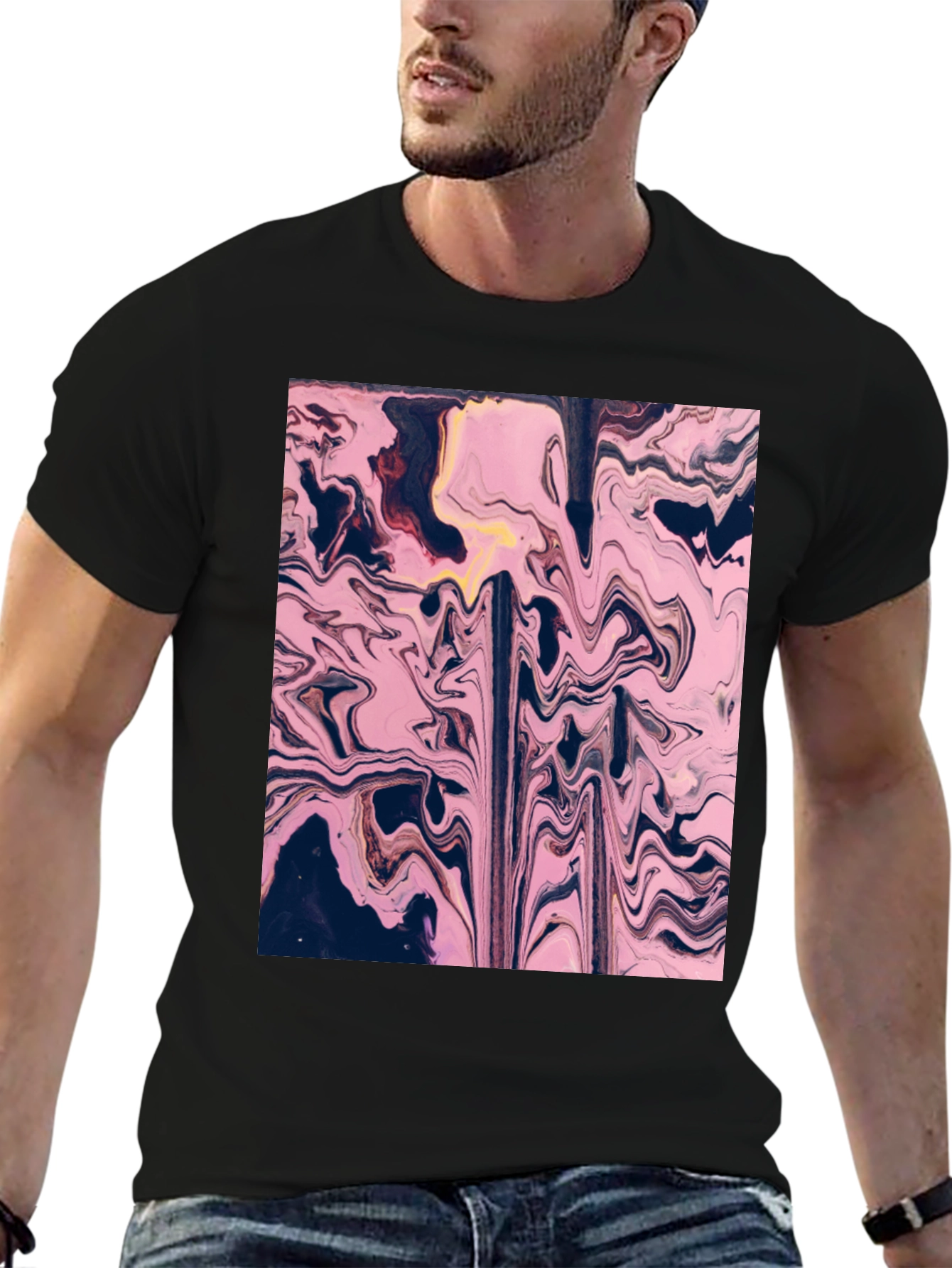 Abstract Pink Marble Graphic T-Shirt - Modern Art Tee