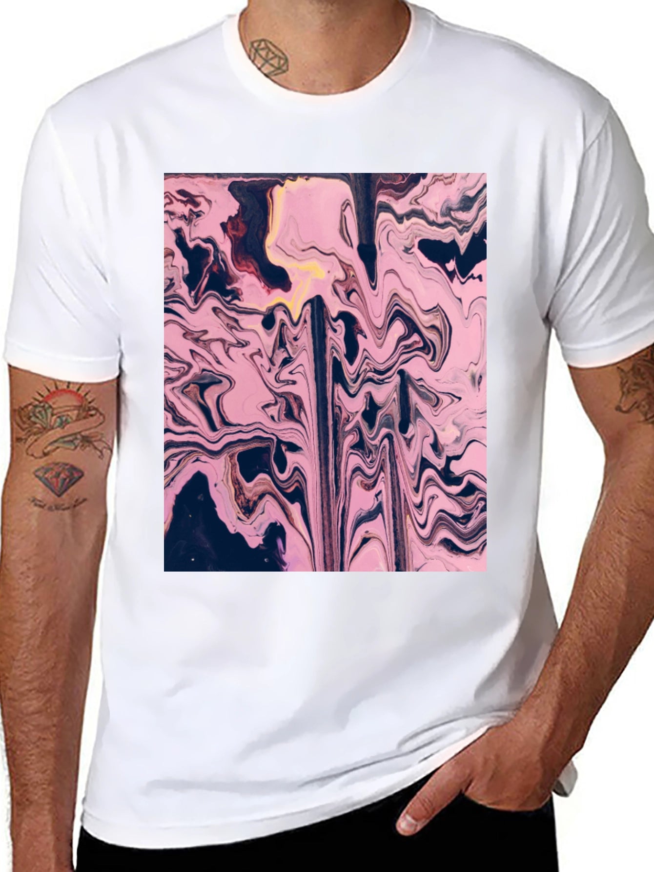 Abstract Pink Marble Graphic T-Shirt - Modern Art Tee