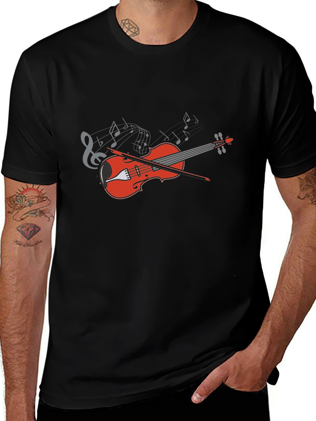 Musical Violin Graphic Black Tee Shirt