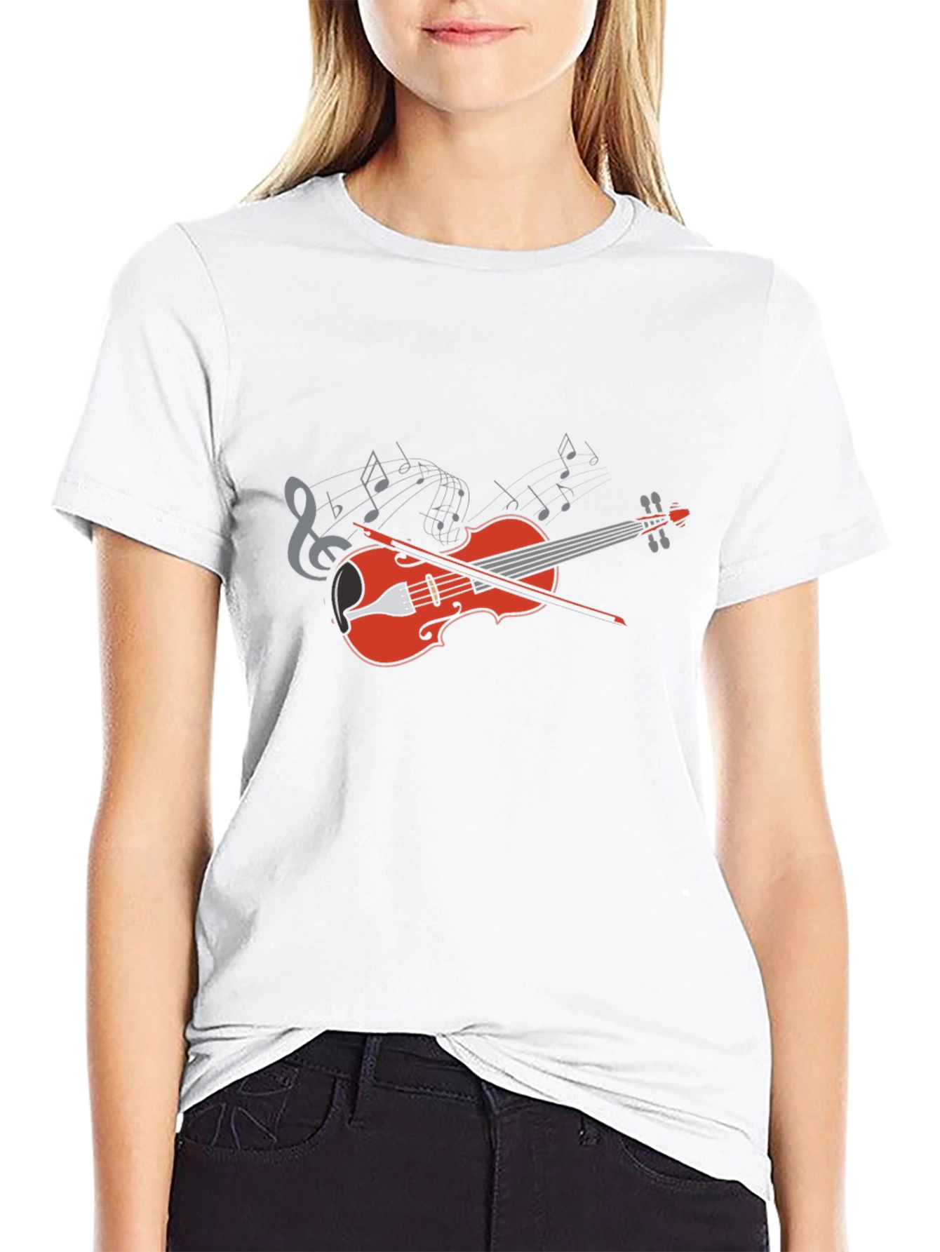 Musical Violin Graphic Black Tee Shirt