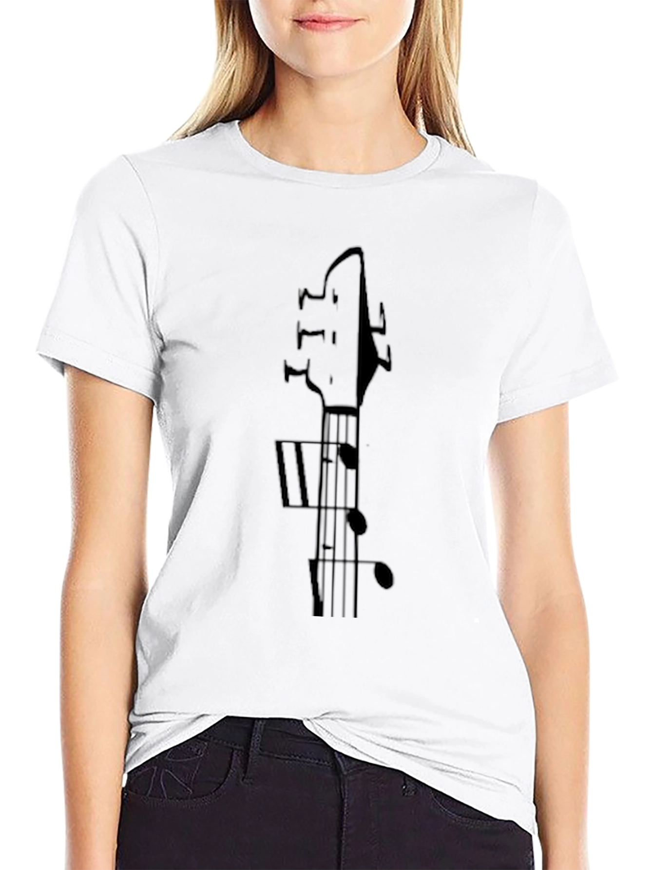 Guitar Headstock & Music Note Black Graphic Tee