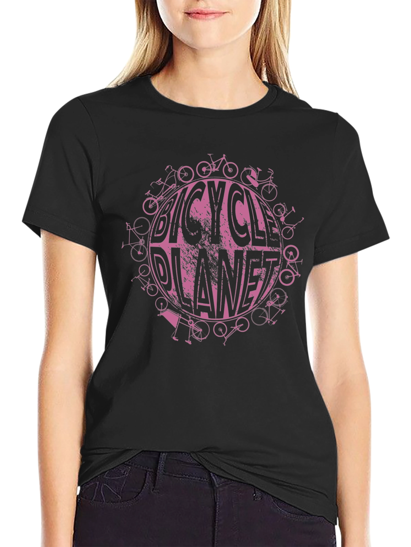 Bicycle Planet Graphic Tee - Black Cotton T-Shirt