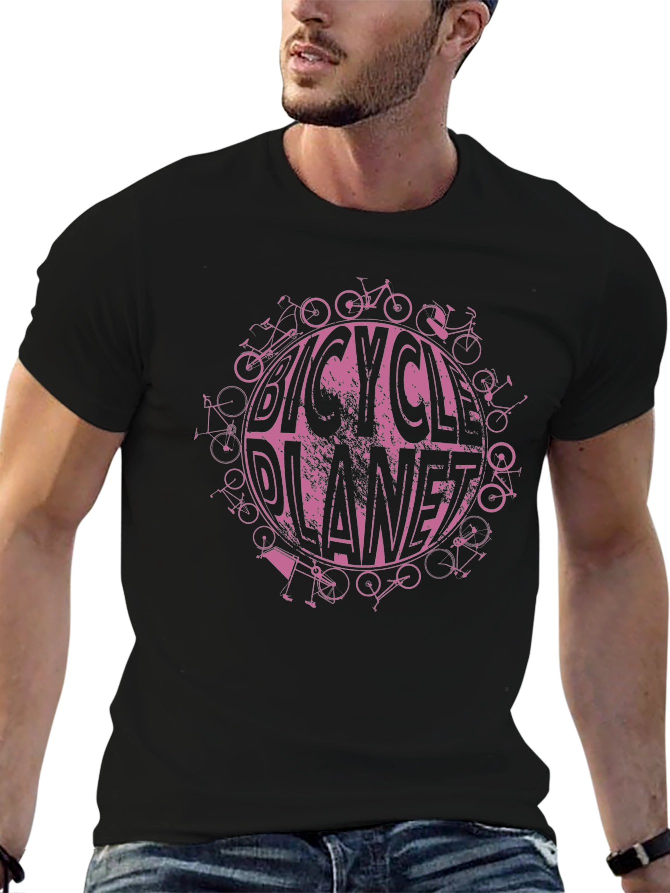 Bicycle Planet Graphic Tee - Black Cotton T-Shirt