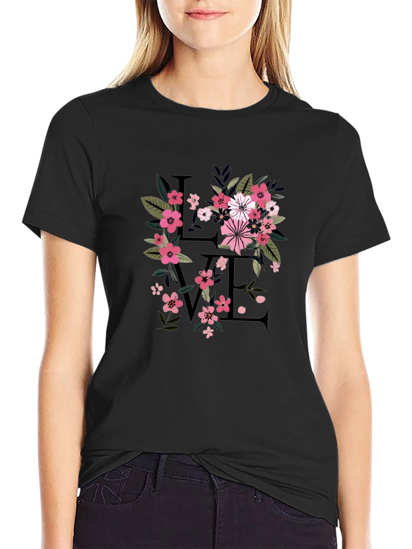 Floral Love Black T-Shirt