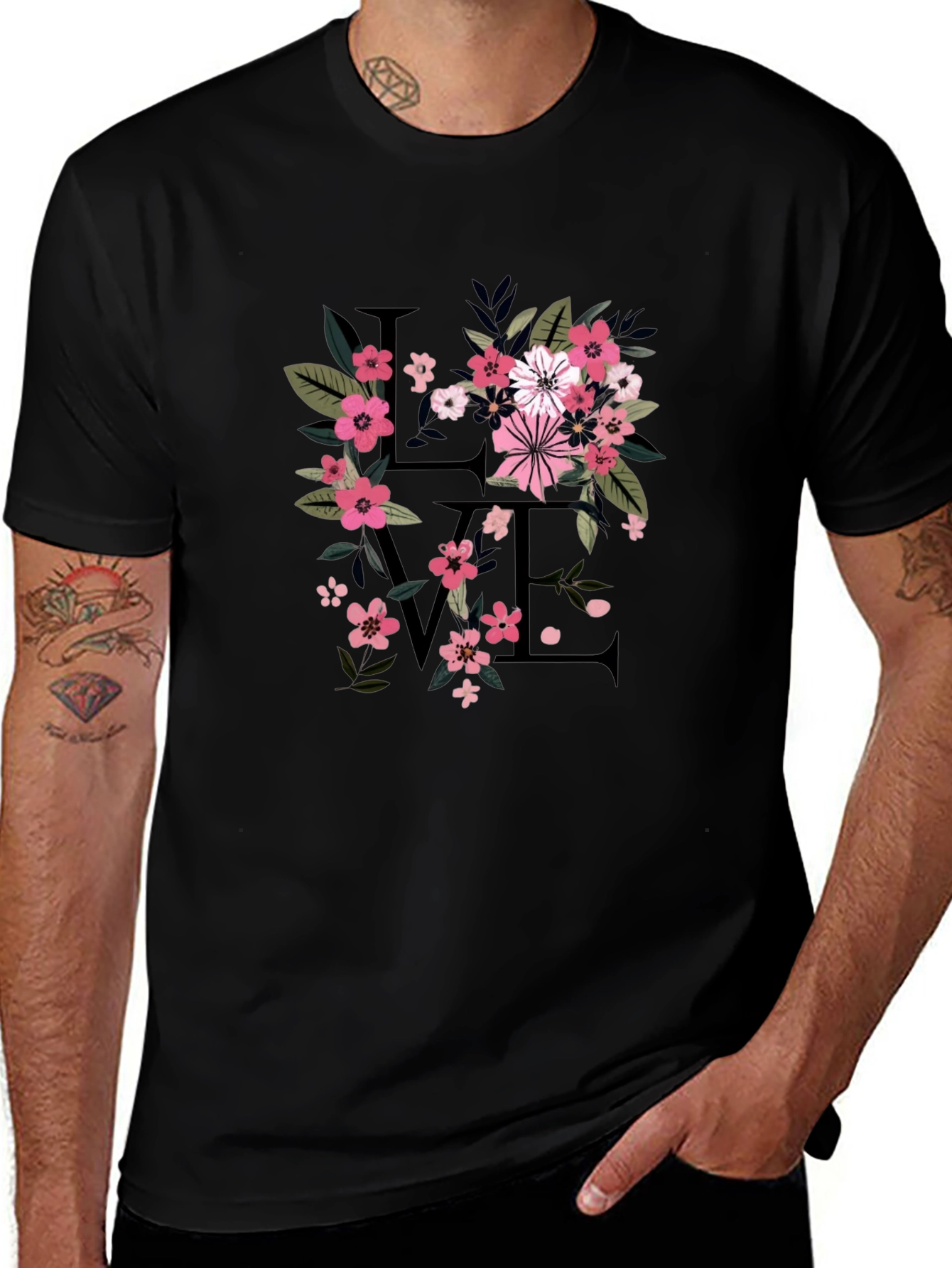 Floral Love Black T-Shirt