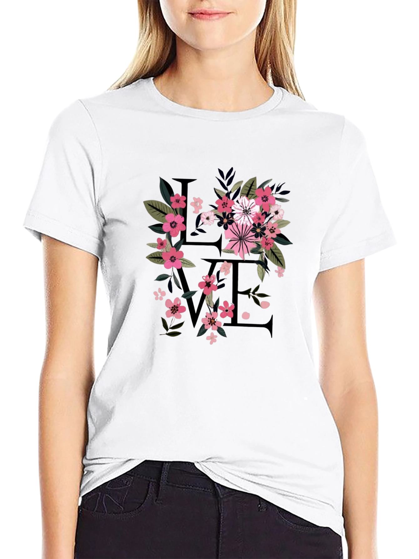 Floral Love Black T-Shirt