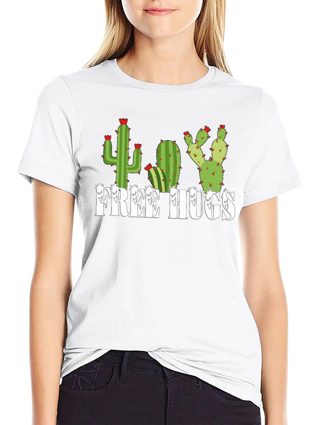 Free Hugs Cactus Graphic Tee - Black Unisex Shirt