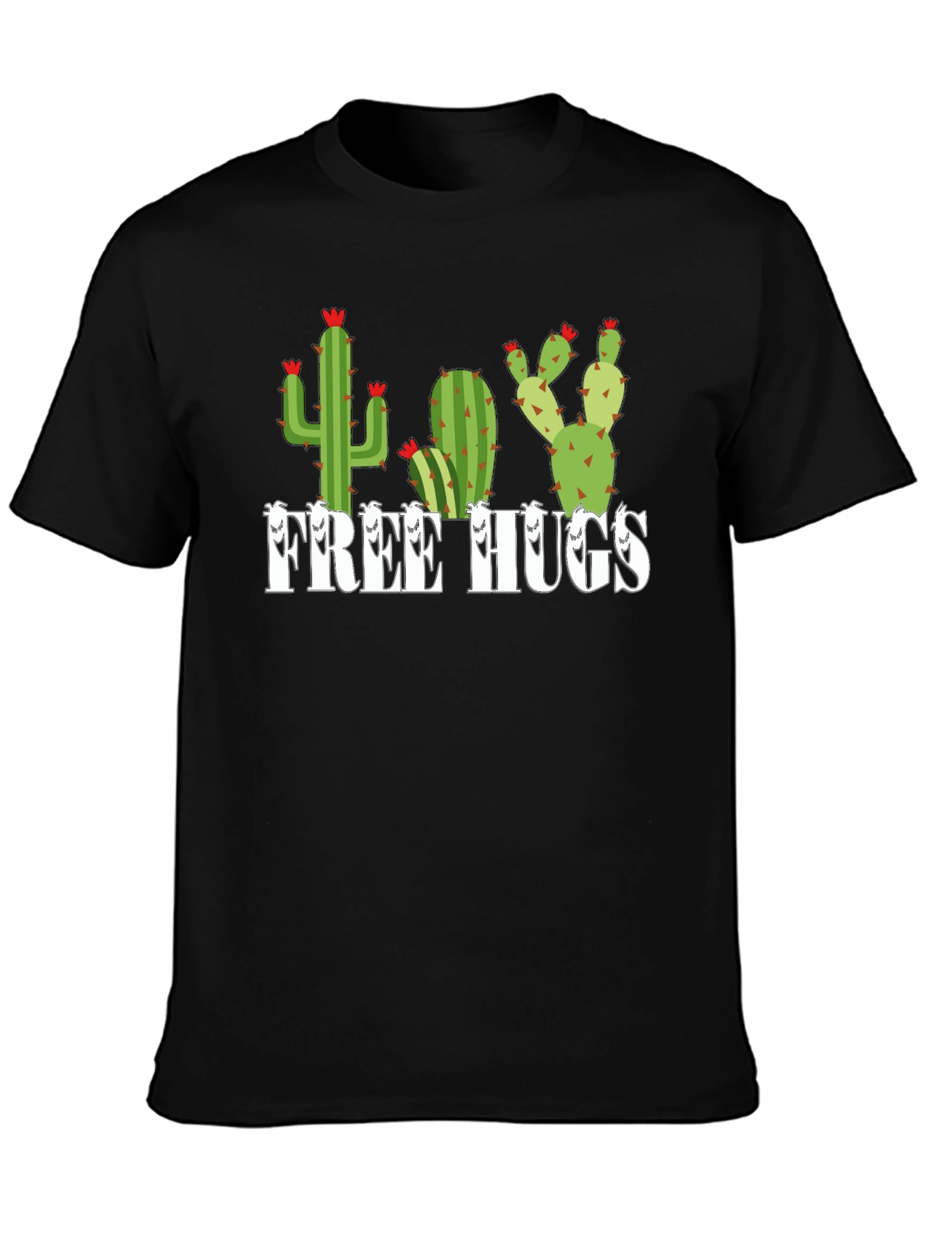 Free Hugs Cactus Graphic Tee - Black Unisex Shirt