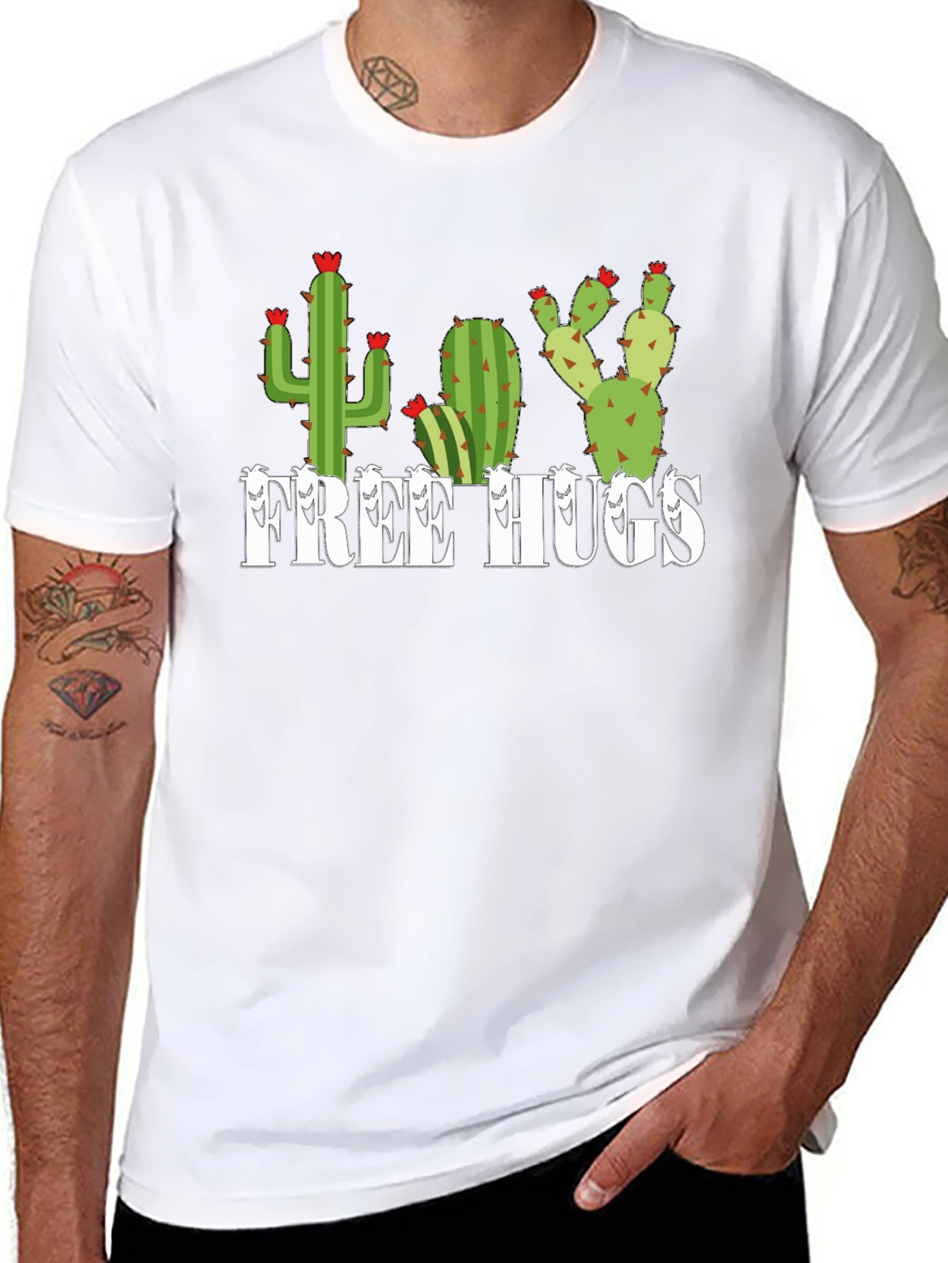 Free Hugs Cactus Graphic Tee - Black Unisex Shirt