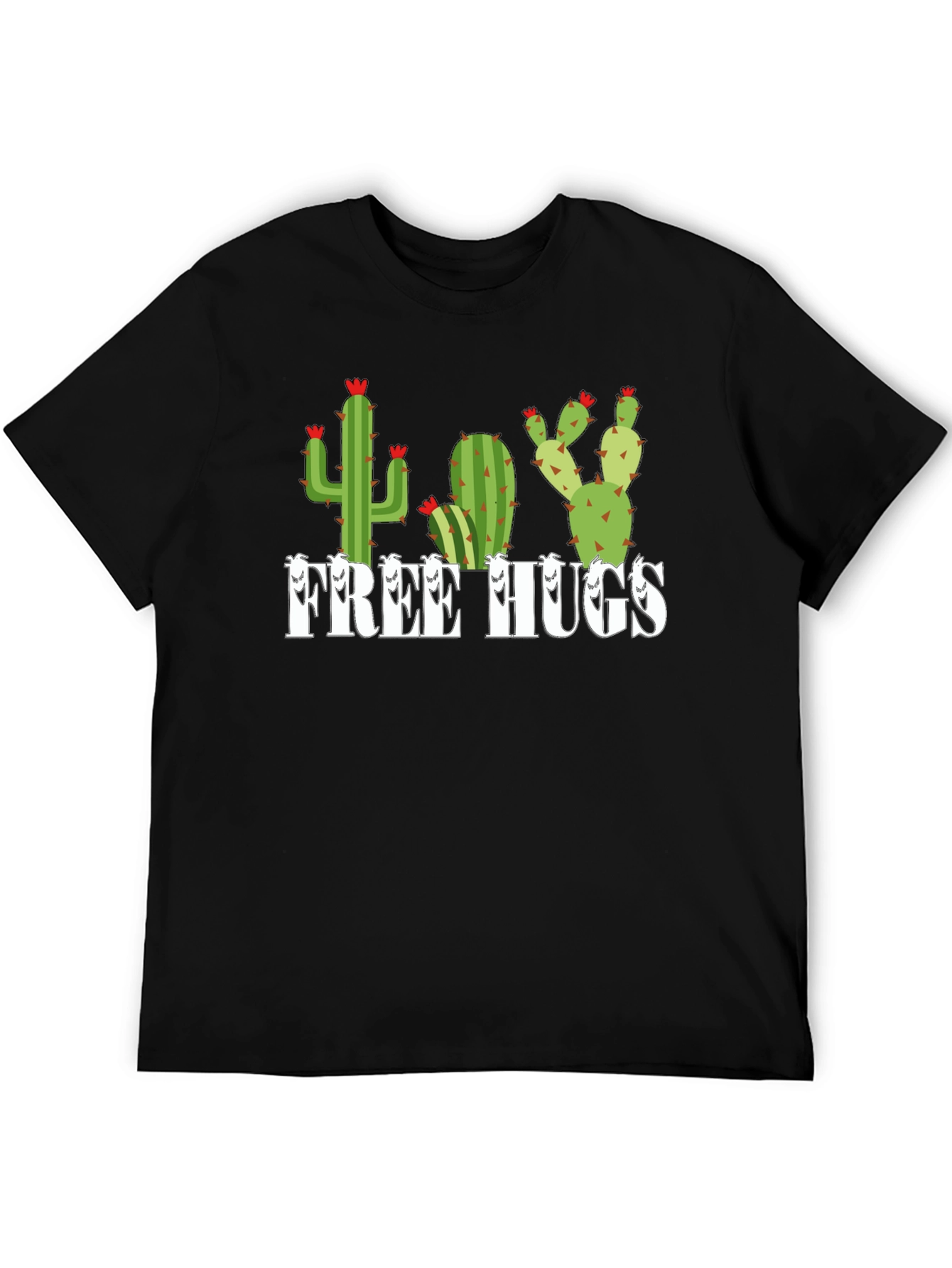 Free Hugs Cactus Graphic Tee - Black Unisex Shirt