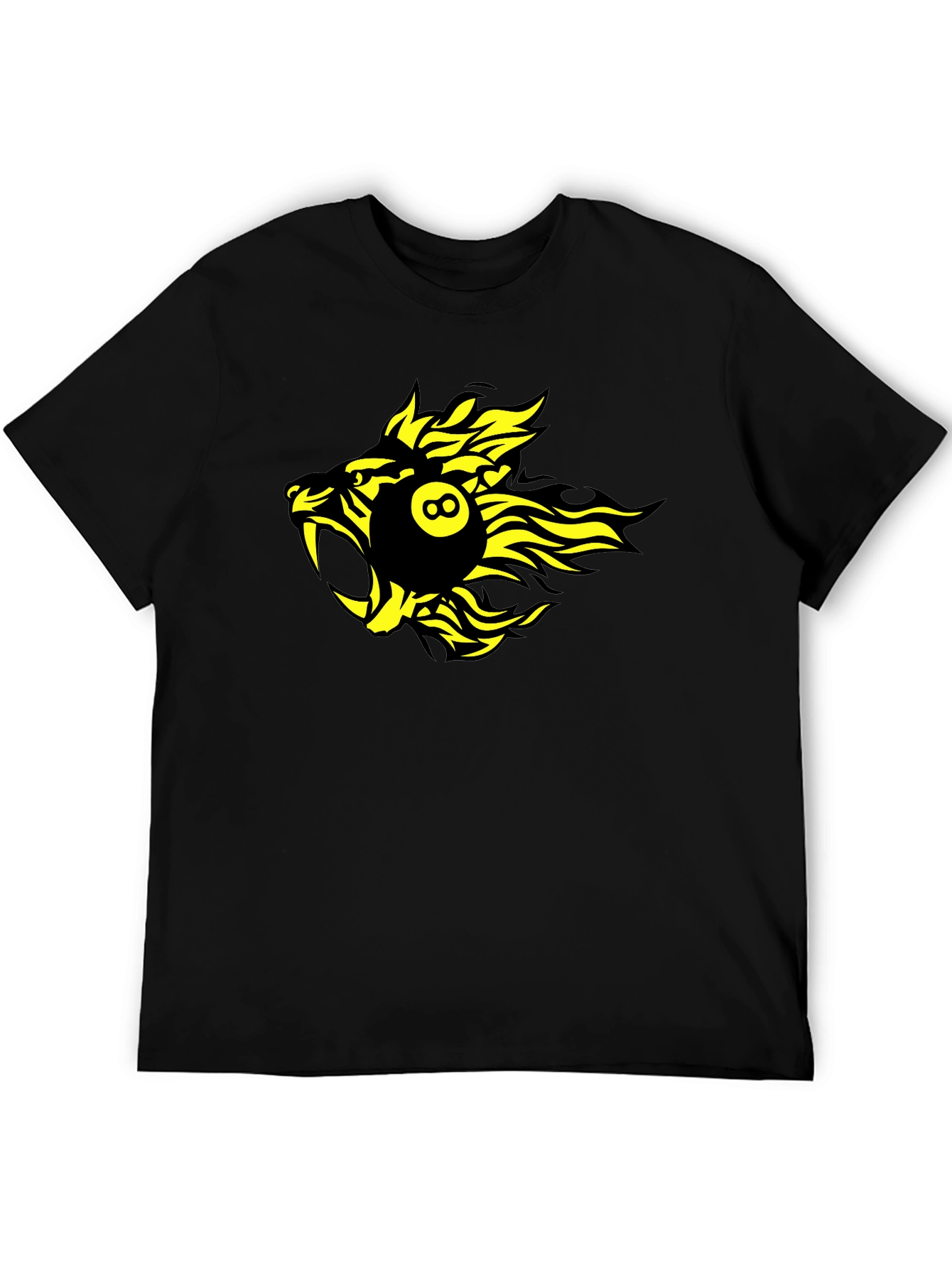 Black T-Shirt with Yellow Billiards Lion Graphic