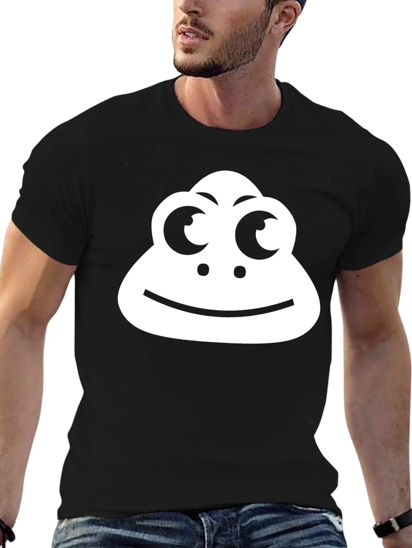 Cartoon Face Graphic Tee - Black