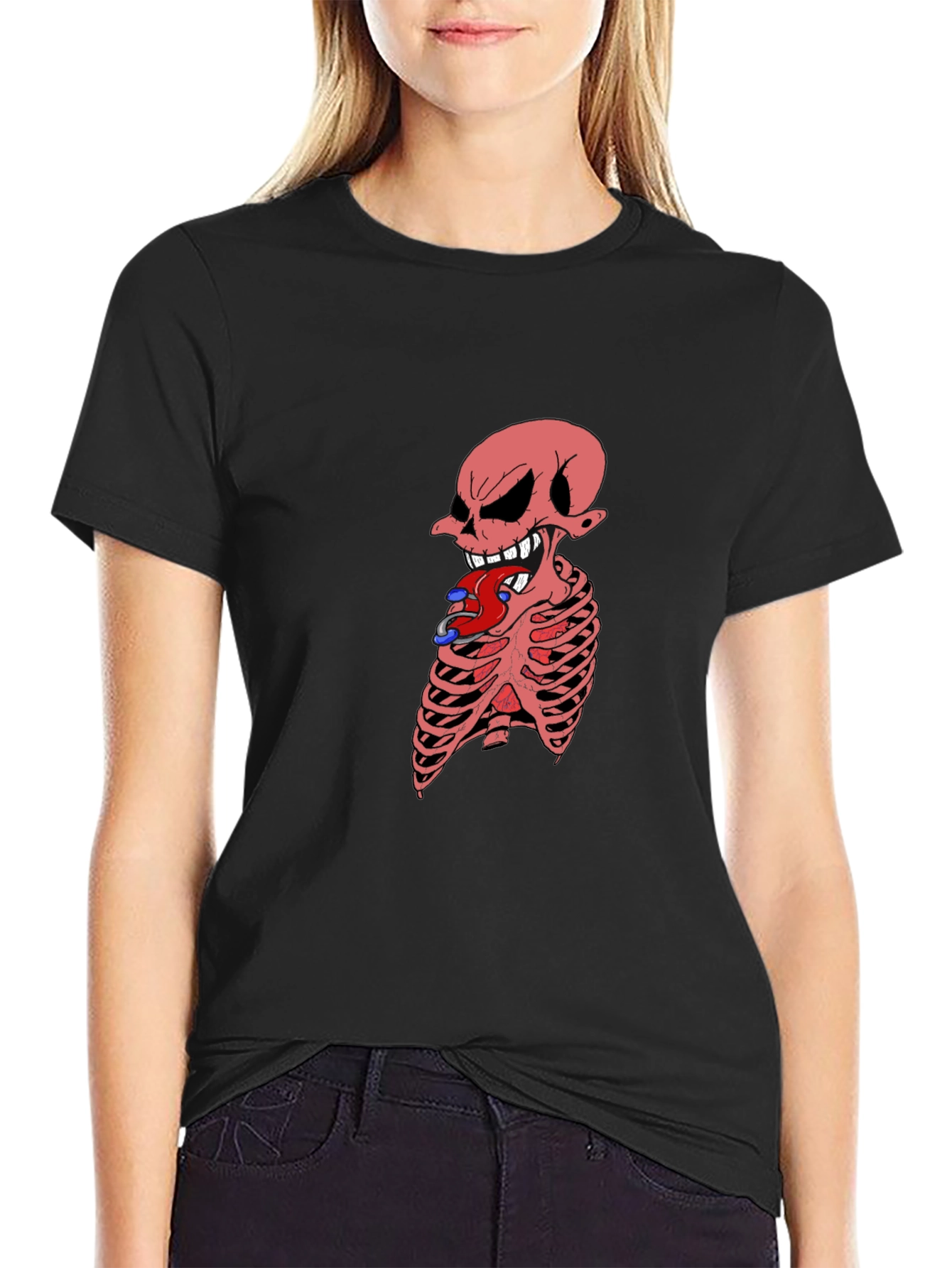 Edgy Skeleton Graphic Tee - Black Cotton