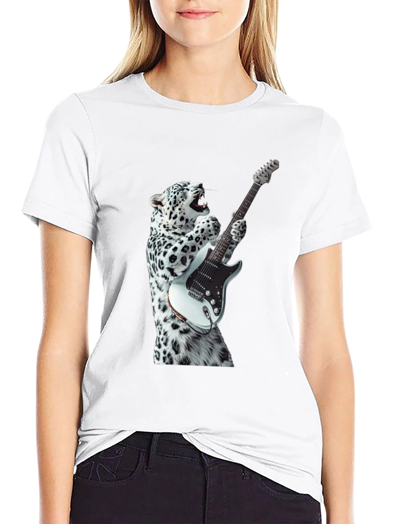 Cool Cat Guitar Player Graphic Tee - Black