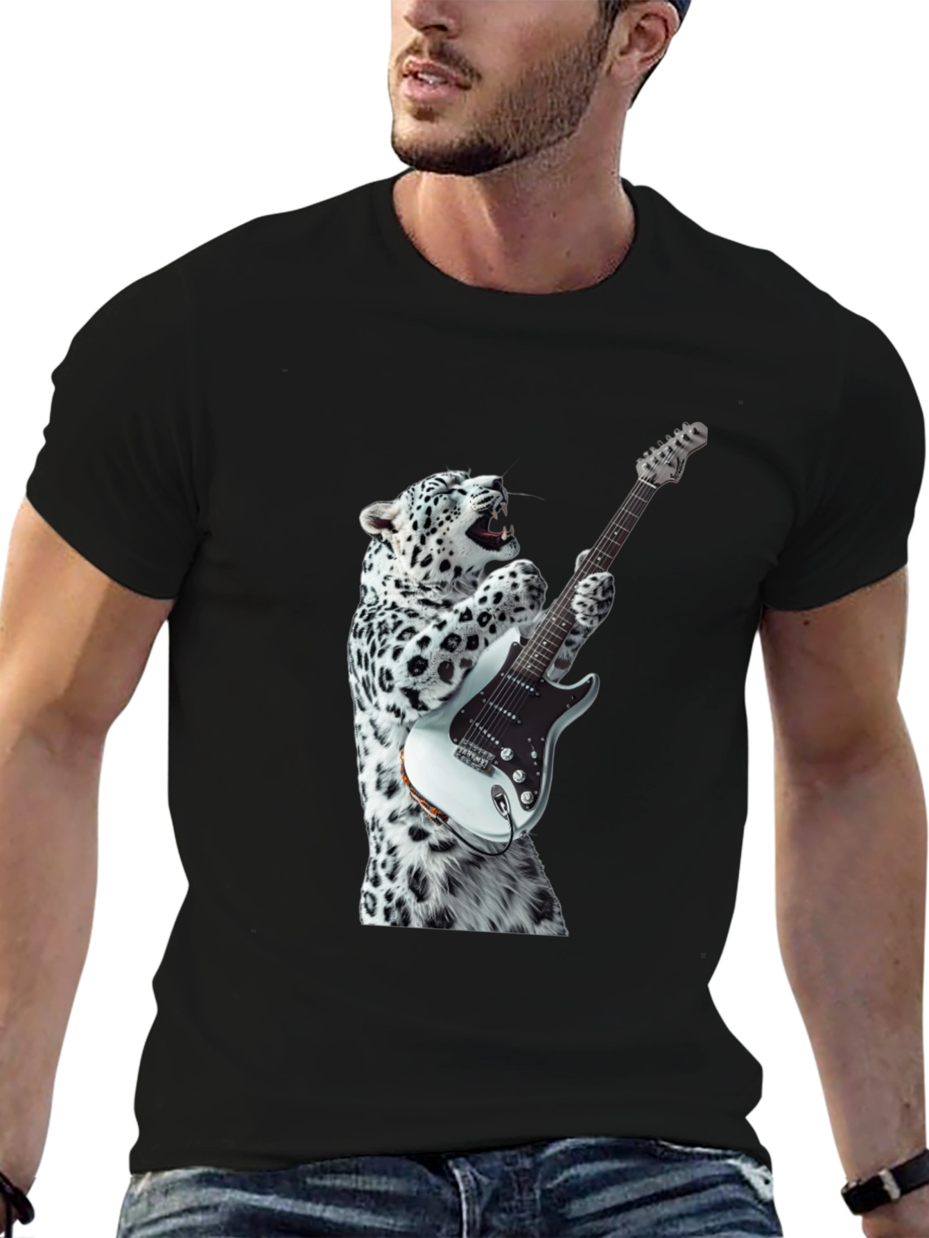 Cool Cat Guitar Player Graphic Tee - Black