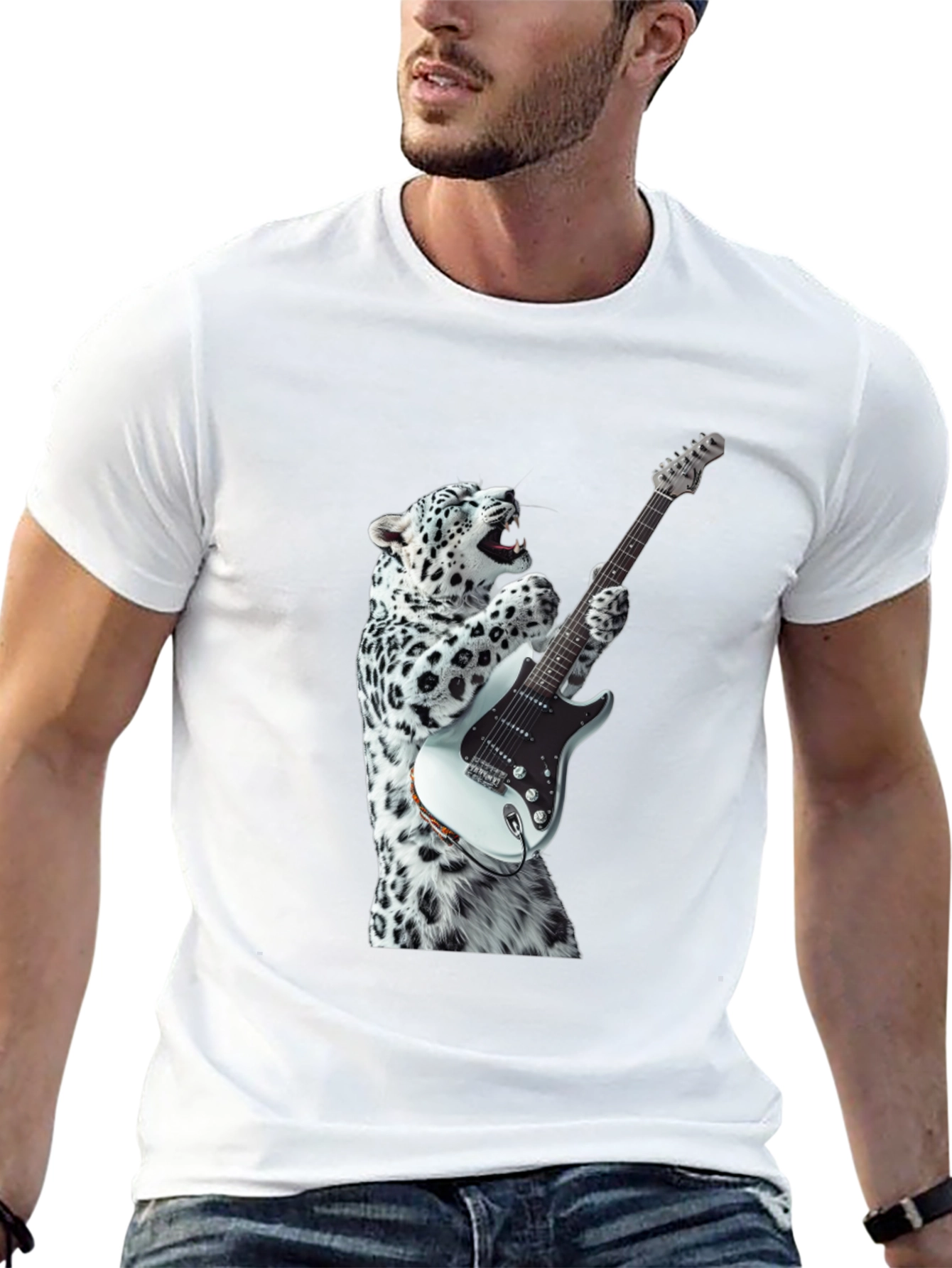 Cool Cat Guitar Player Graphic Tee - Black