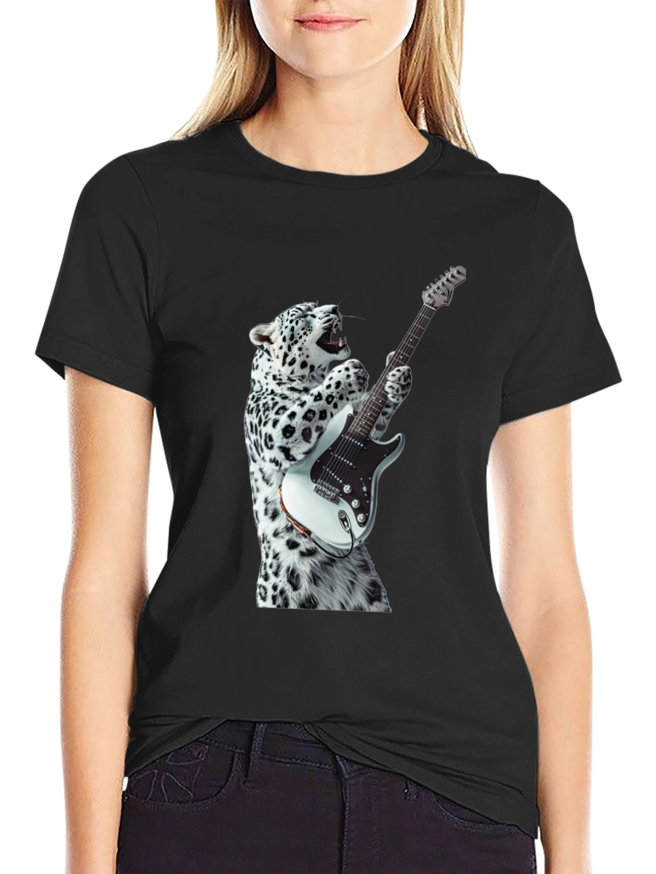 Cool Cat Guitar Player Graphic Tee - Black