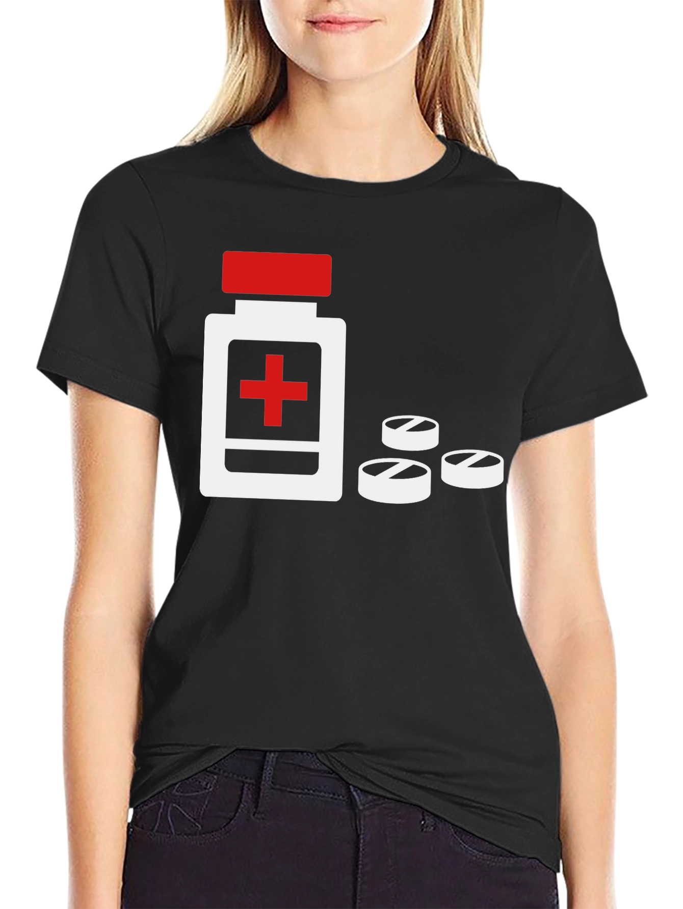 Medicine Bottle Graphic Tee - Black Cotton T-Shirt