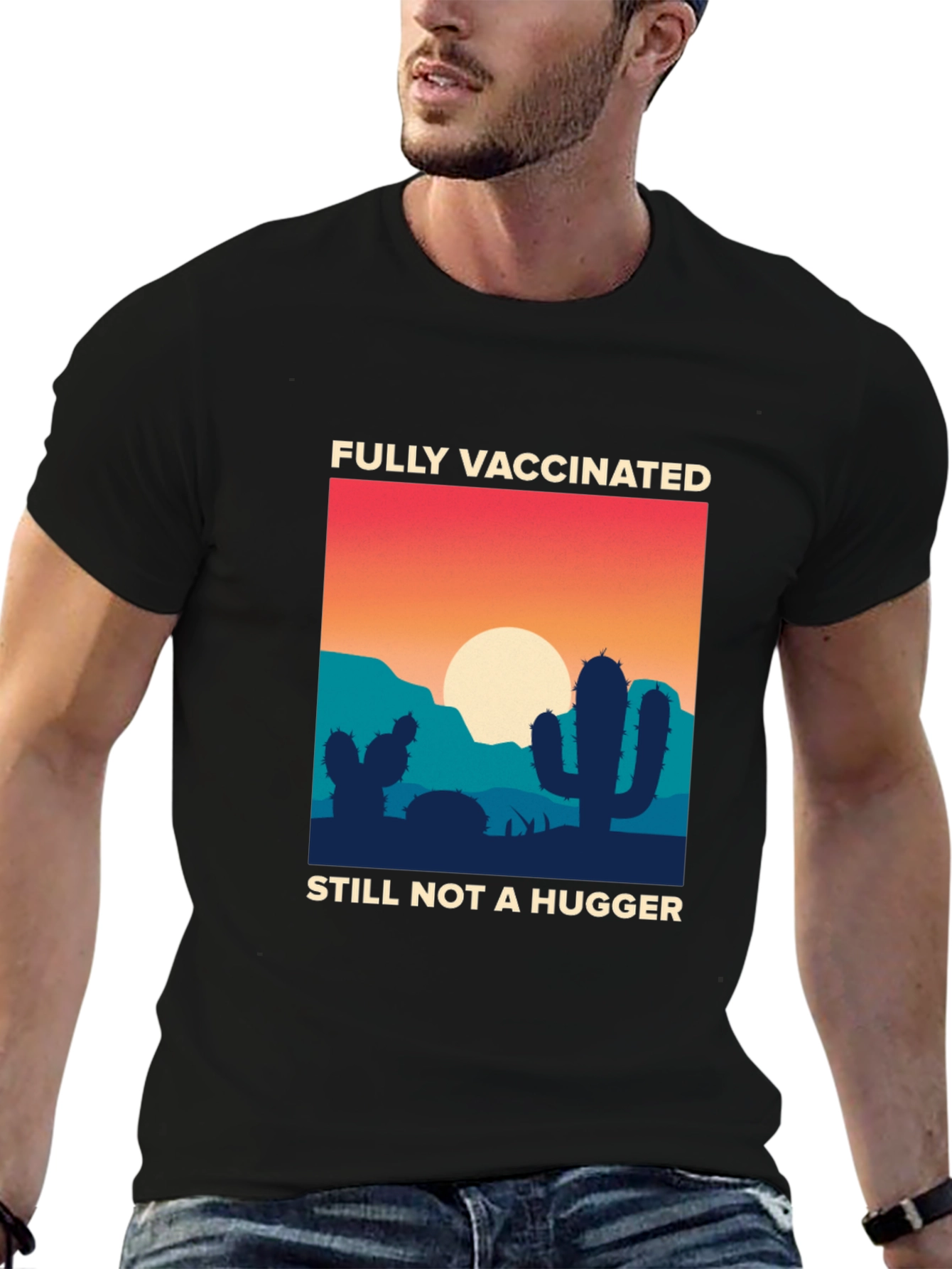 Fully Vaccinated Cactus Graphic T-Shirt - Anti-Hug Humor