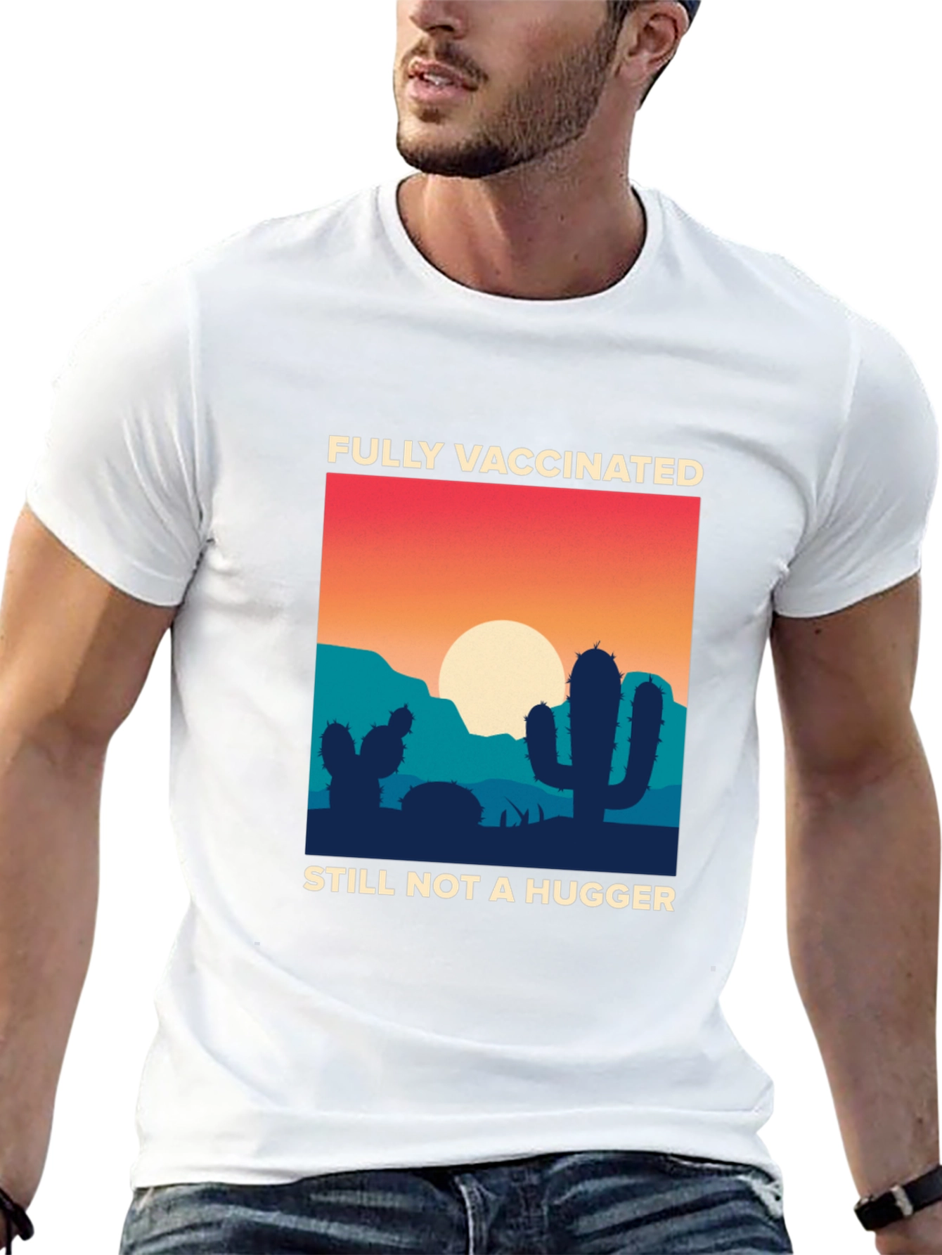 Fully Vaccinated Cactus Graphic T-Shirt - Anti-Hug Humor