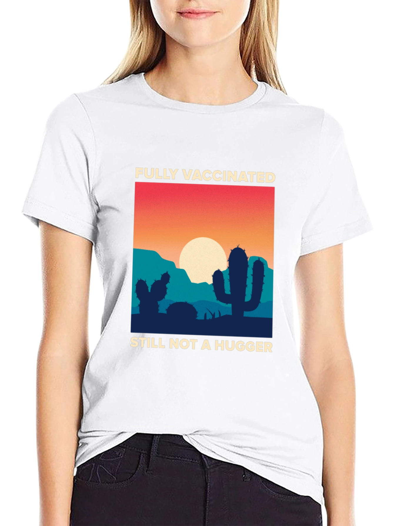 Fully Vaccinated Cactus Graphic T-Shirt - Anti-Hug Humor