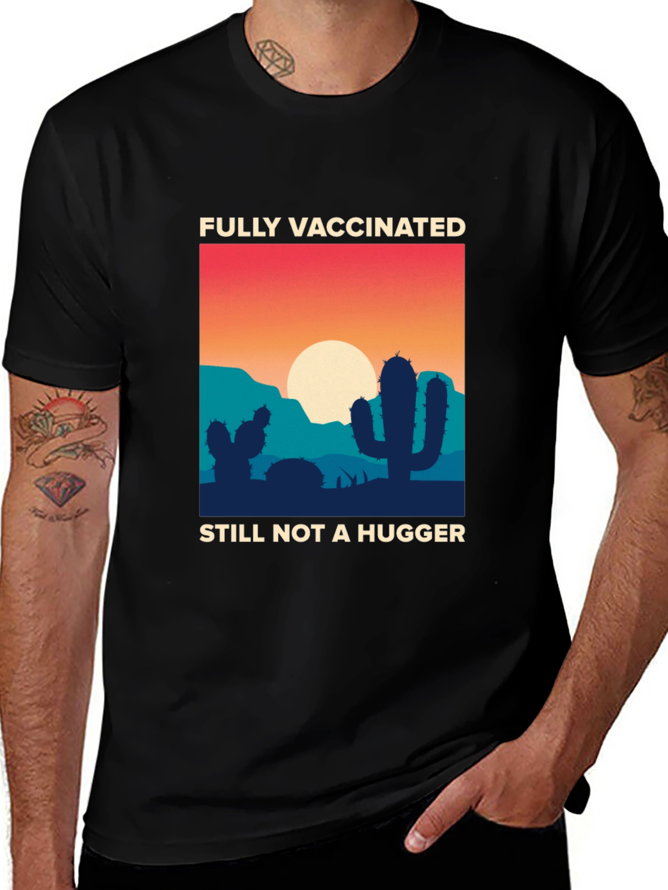 Fully Vaccinated Cactus Graphic T-Shirt - Anti-Hug Humor