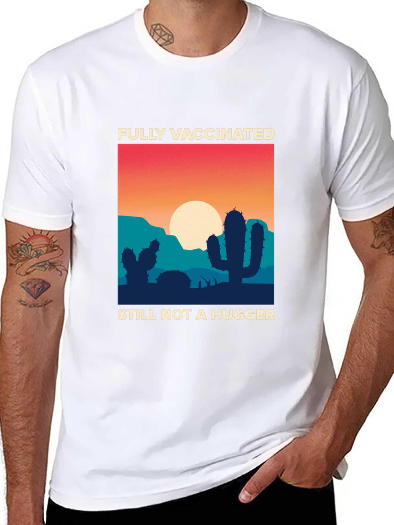 Fully Vaccinated Cactus Graphic T-Shirt - Anti-Hug Humor