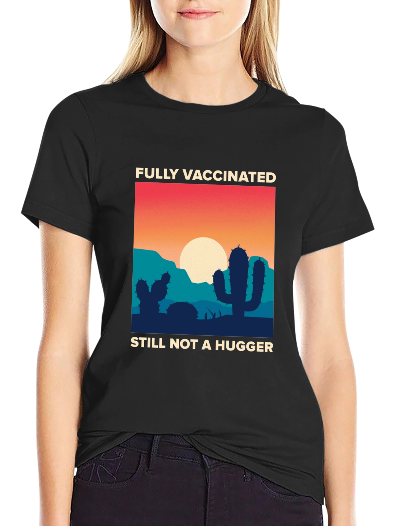 Fully Vaccinated Cactus Graphic T-Shirt - Anti-Hug Humor