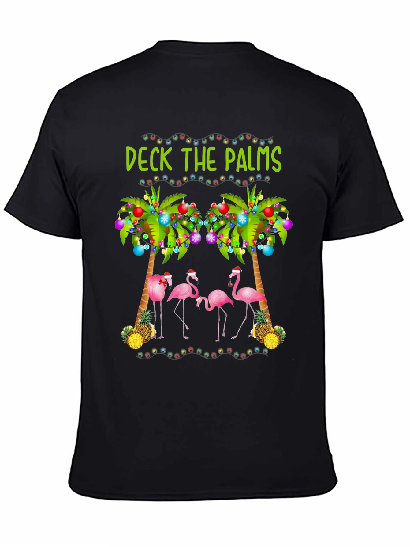 Deck the Palms Holiday T-Shirt with Flamingos