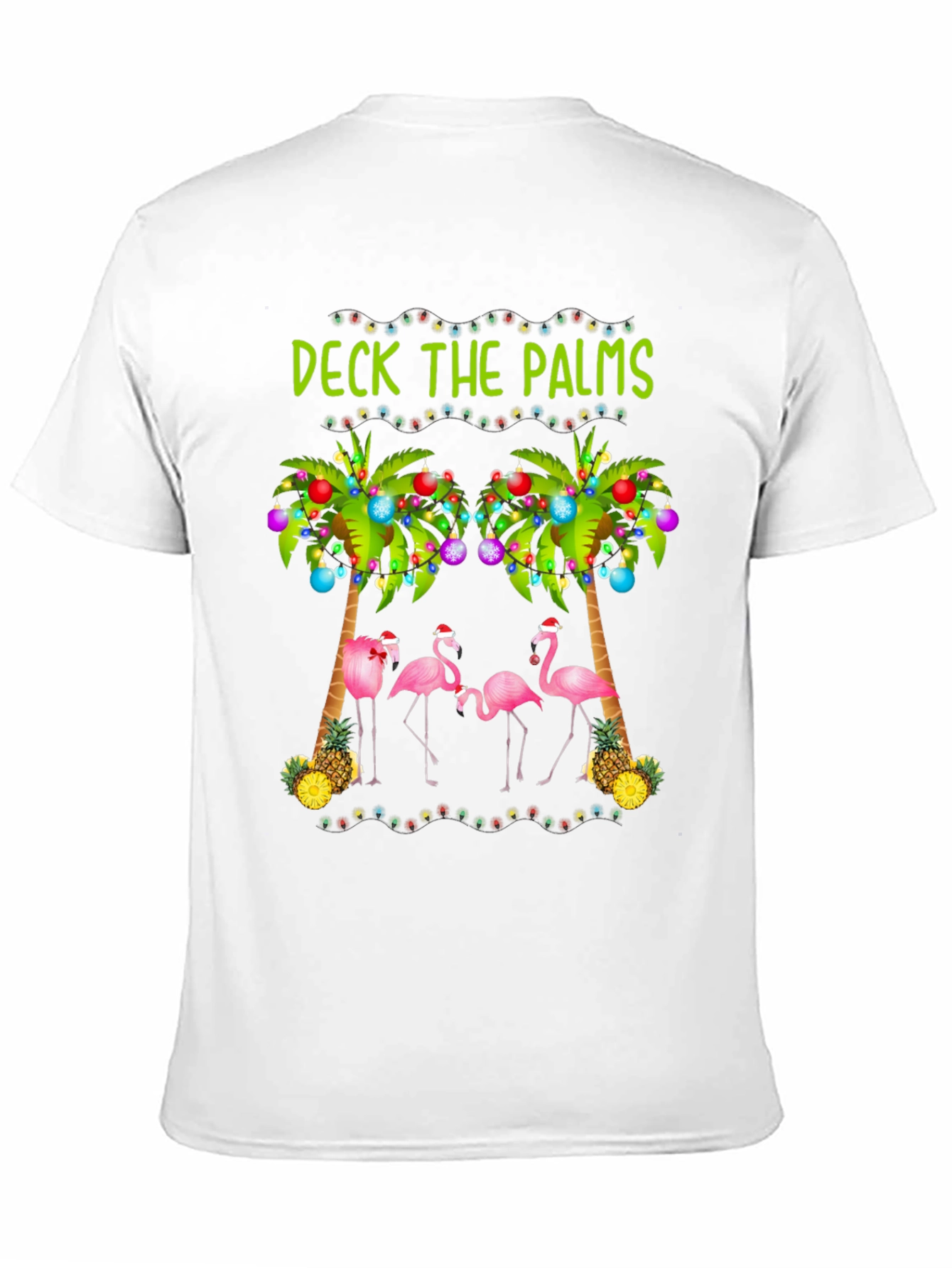 Deck the Palms Holiday T-Shirt with Flamingos