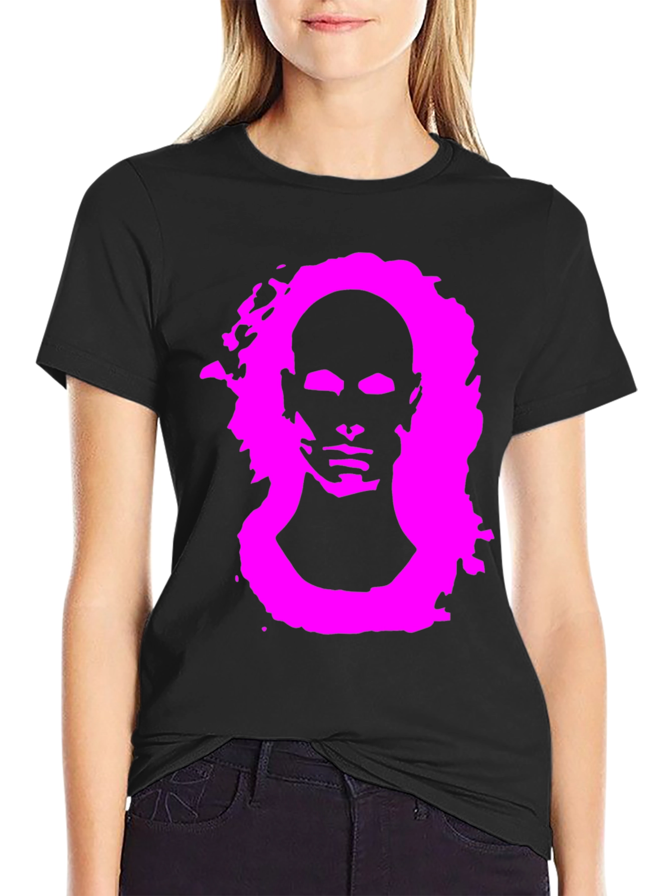 Abstract Face Graphic Print Black T-Shirt