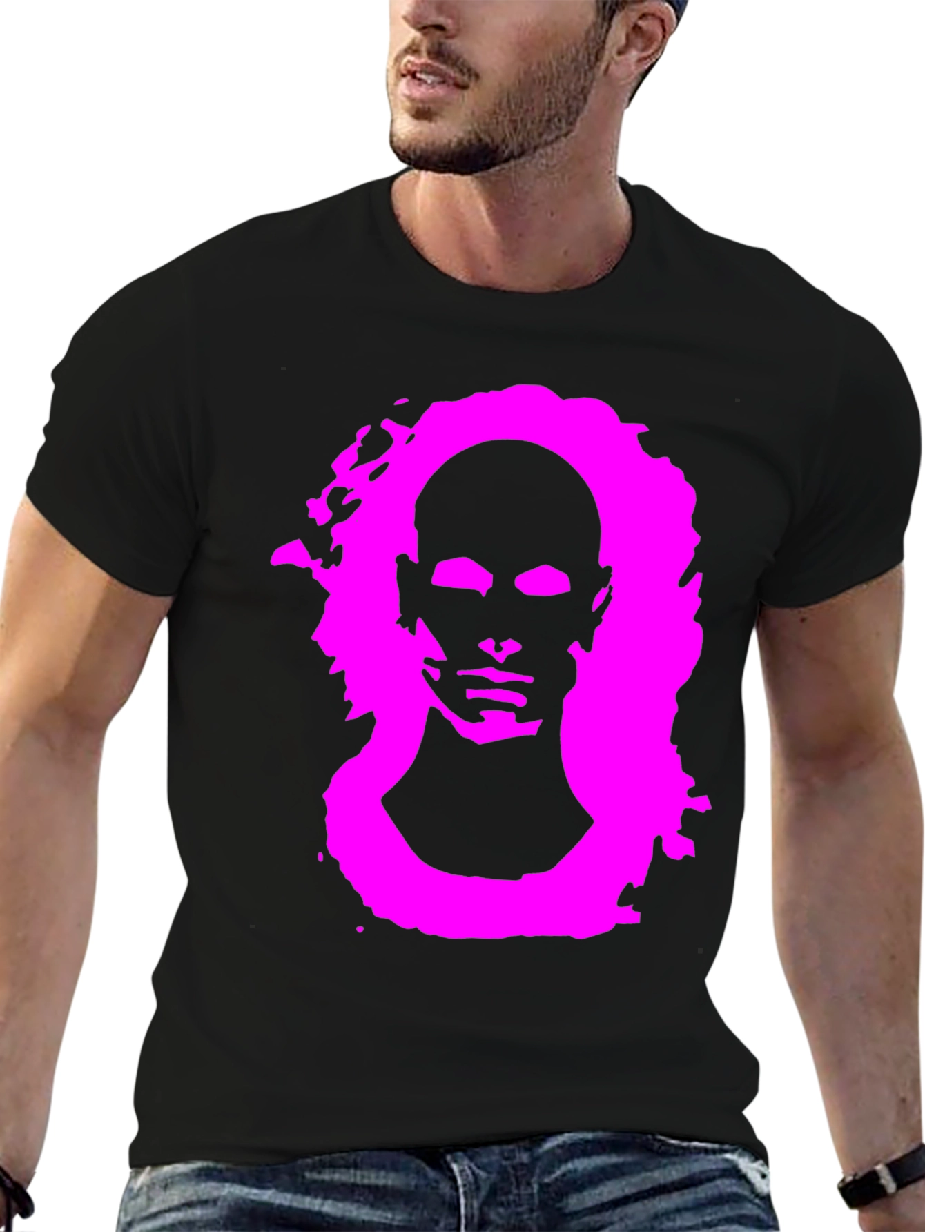 Abstract Face Graphic Print Black T-Shirt