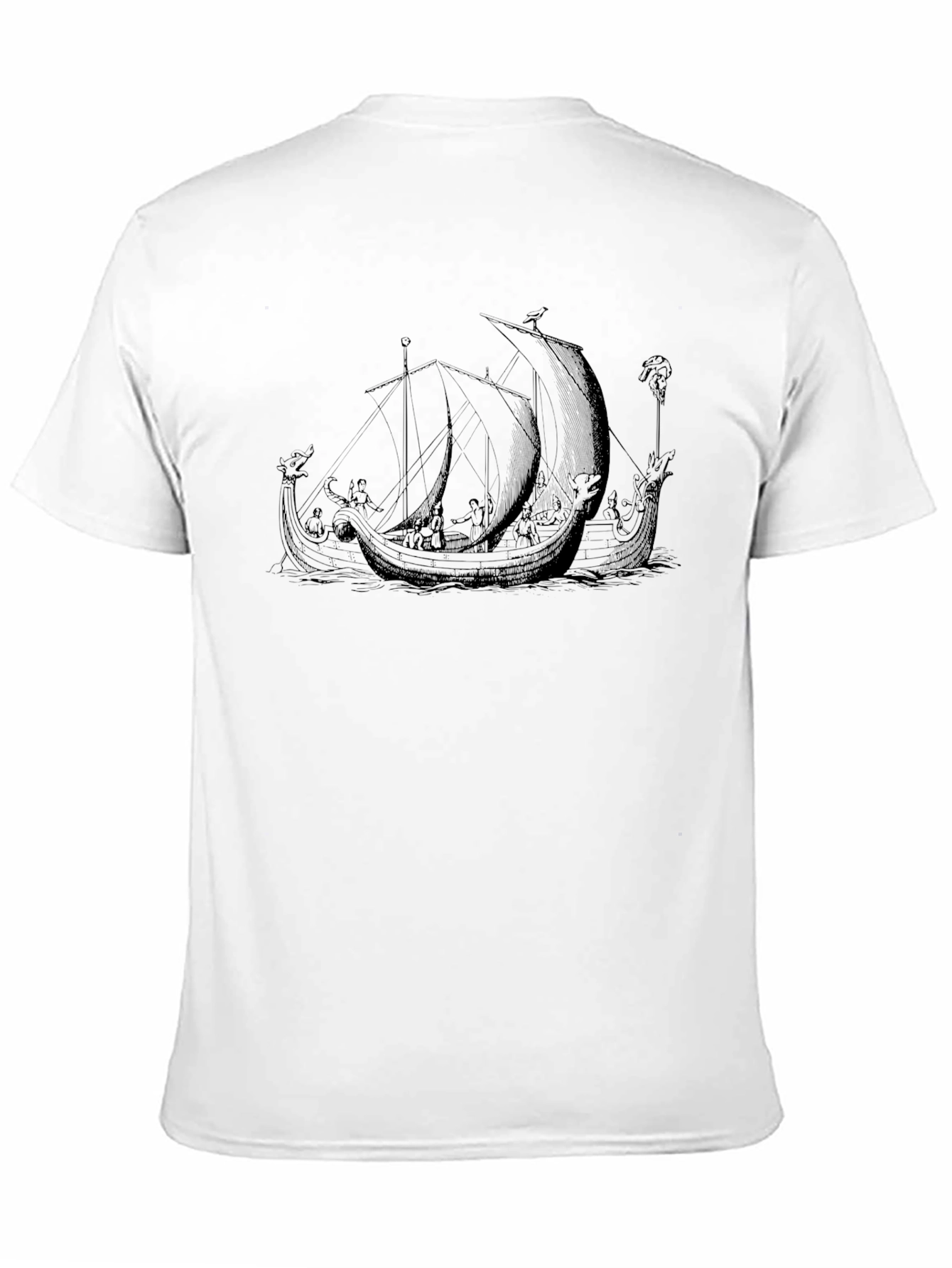Black T-Shirt with Viking Ship Graphic