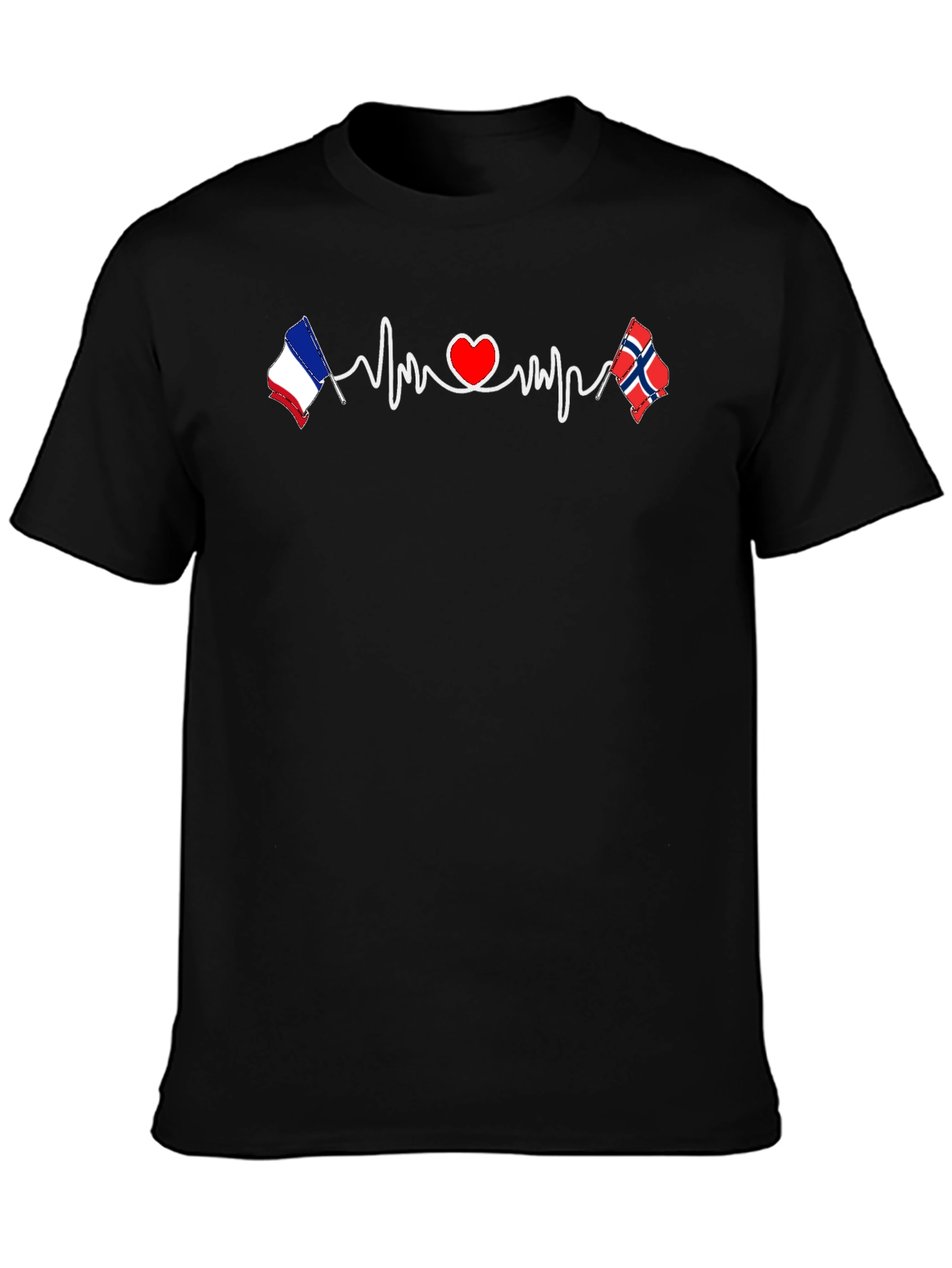 France Norway Love Heartbeat T-Shirt