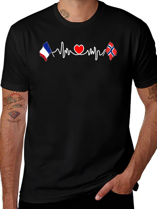 France Norway Love Heartbeat T-Shirt