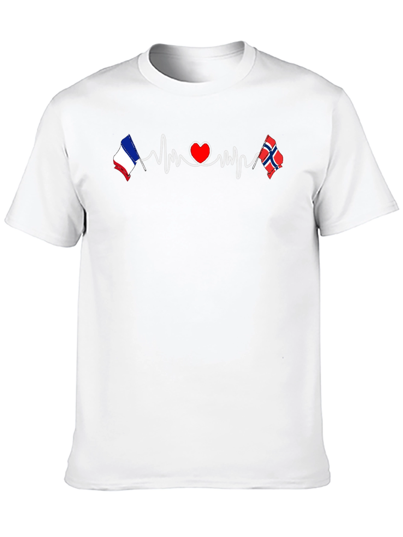 France Norway Love Heartbeat T-Shirt