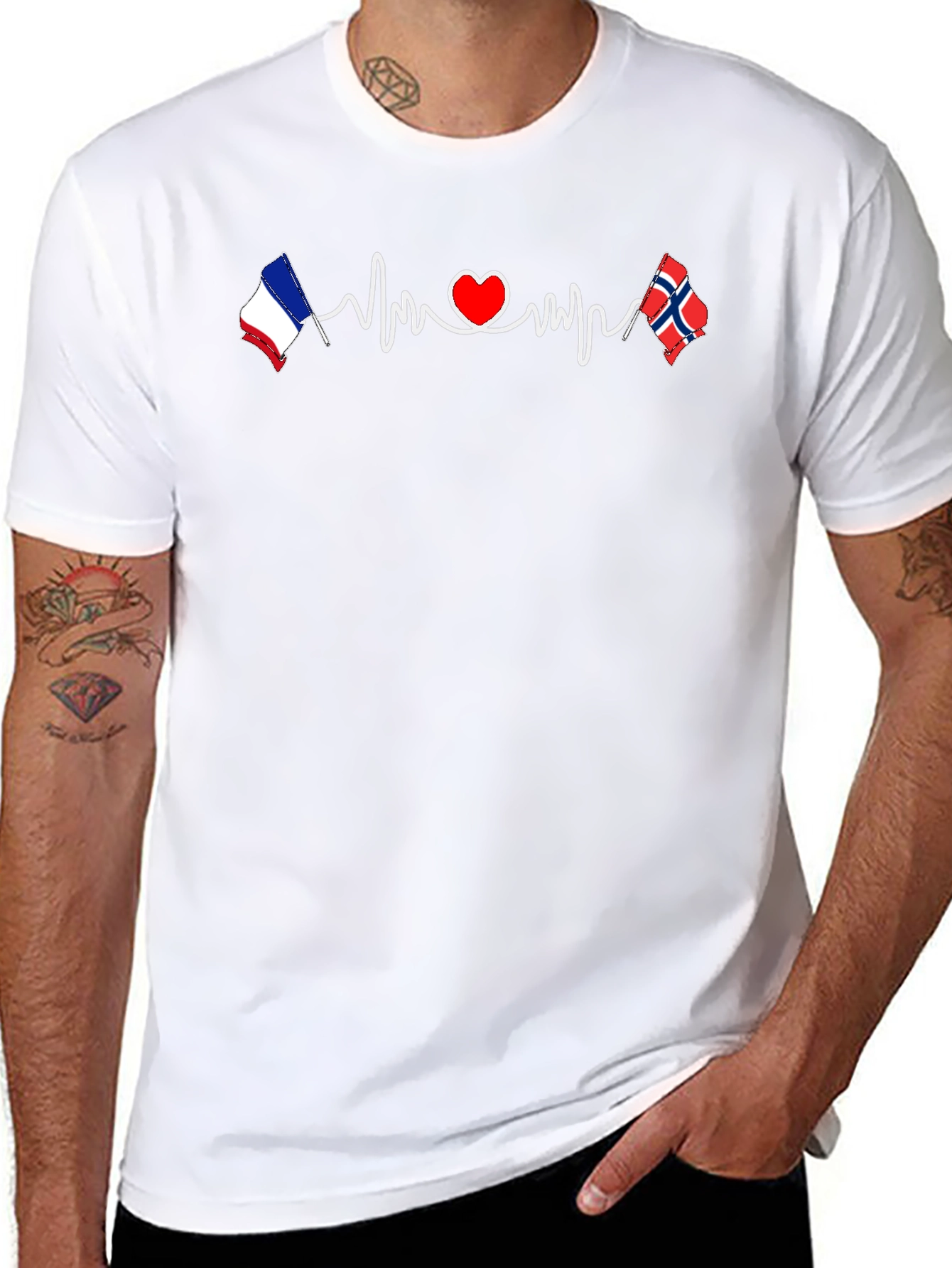 France Norway Love Heartbeat T-Shirt