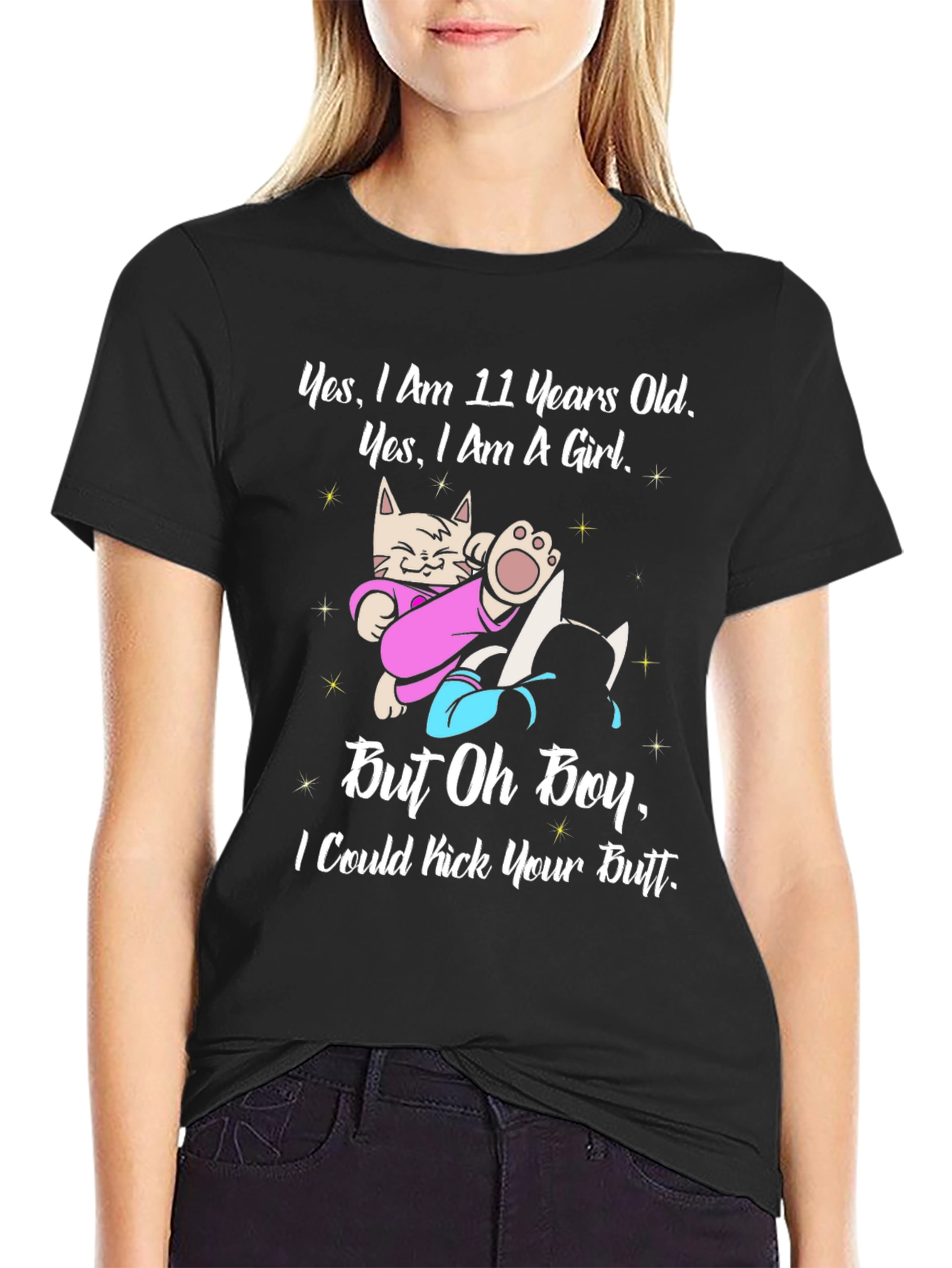 Funny 11 Year Old Girl Cat Graphic T-Shirt
