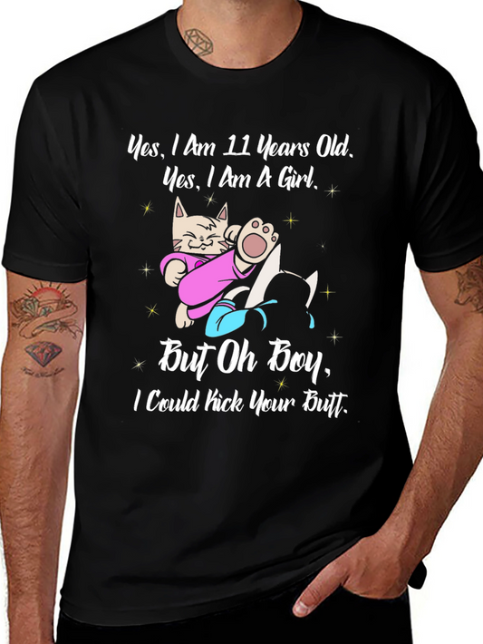 Funny 11 Year Old Girl Cat Graphic T-Shirt