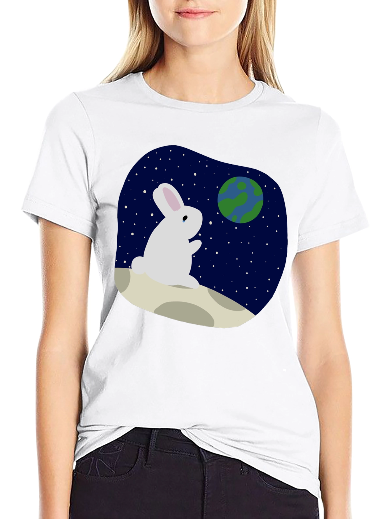 Rabbit on Moon T-Shirt - Space Lover Tee