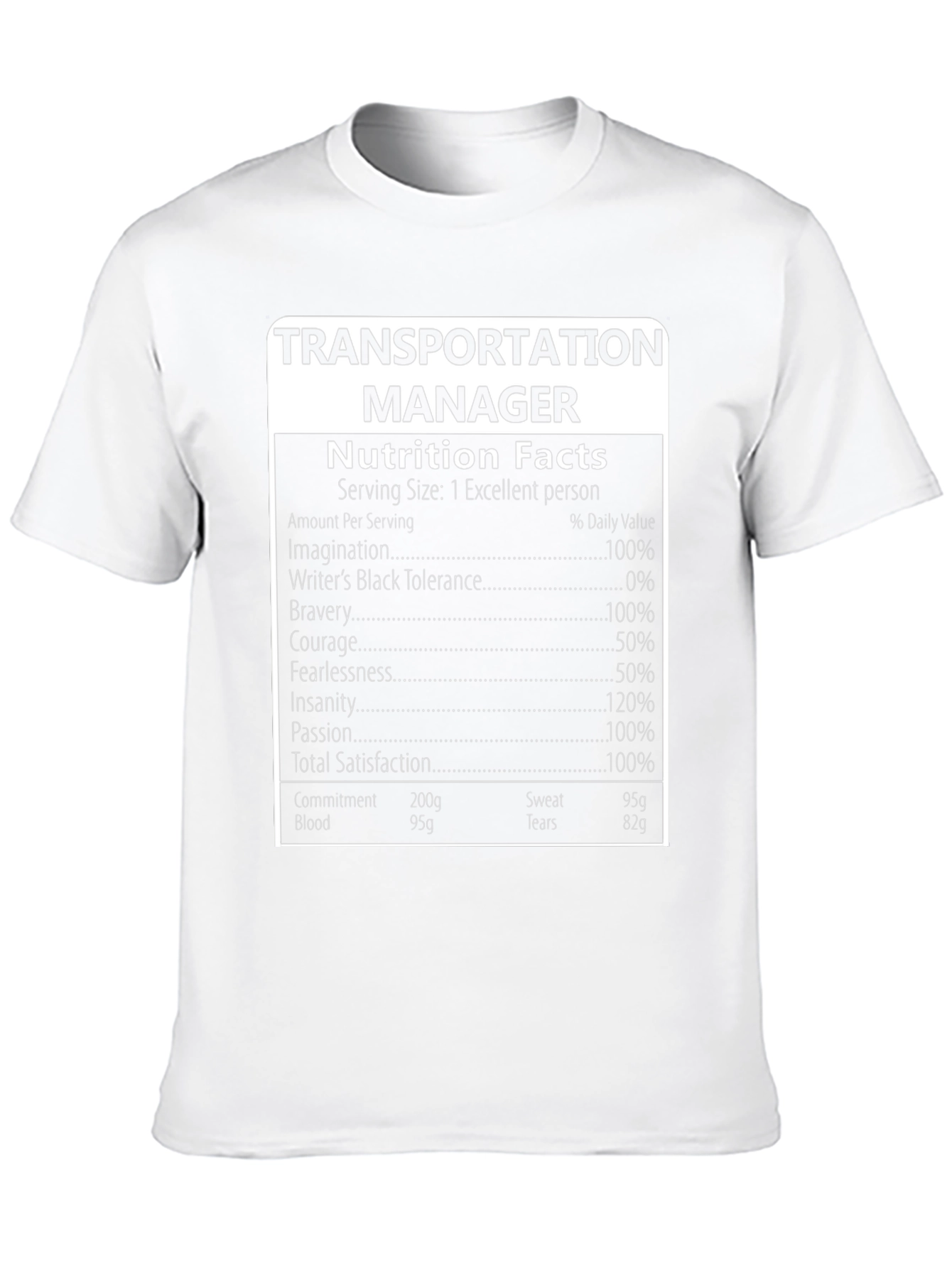Transportation Manager Nutrition Facts T-Shirt