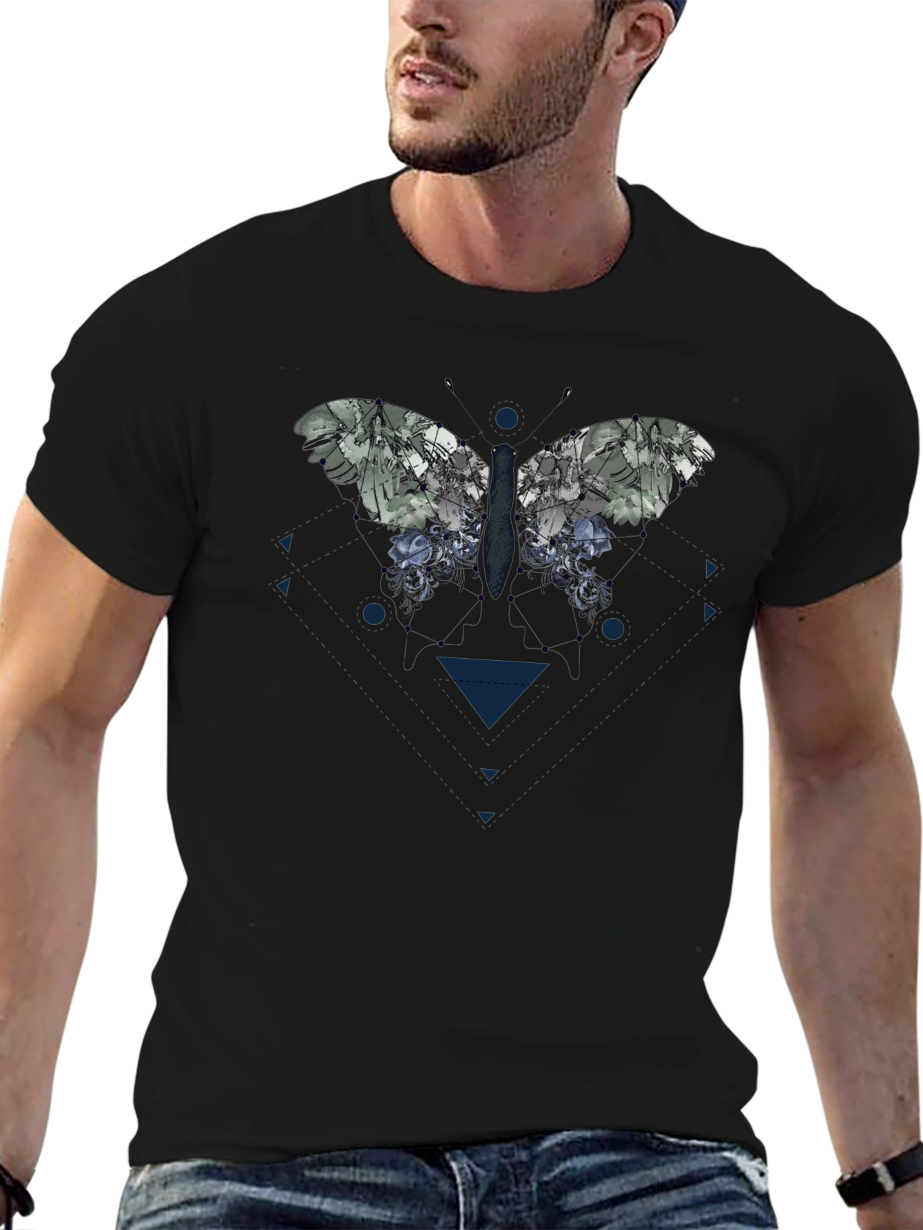 Butterfly Graphic Print Black T-Shirt