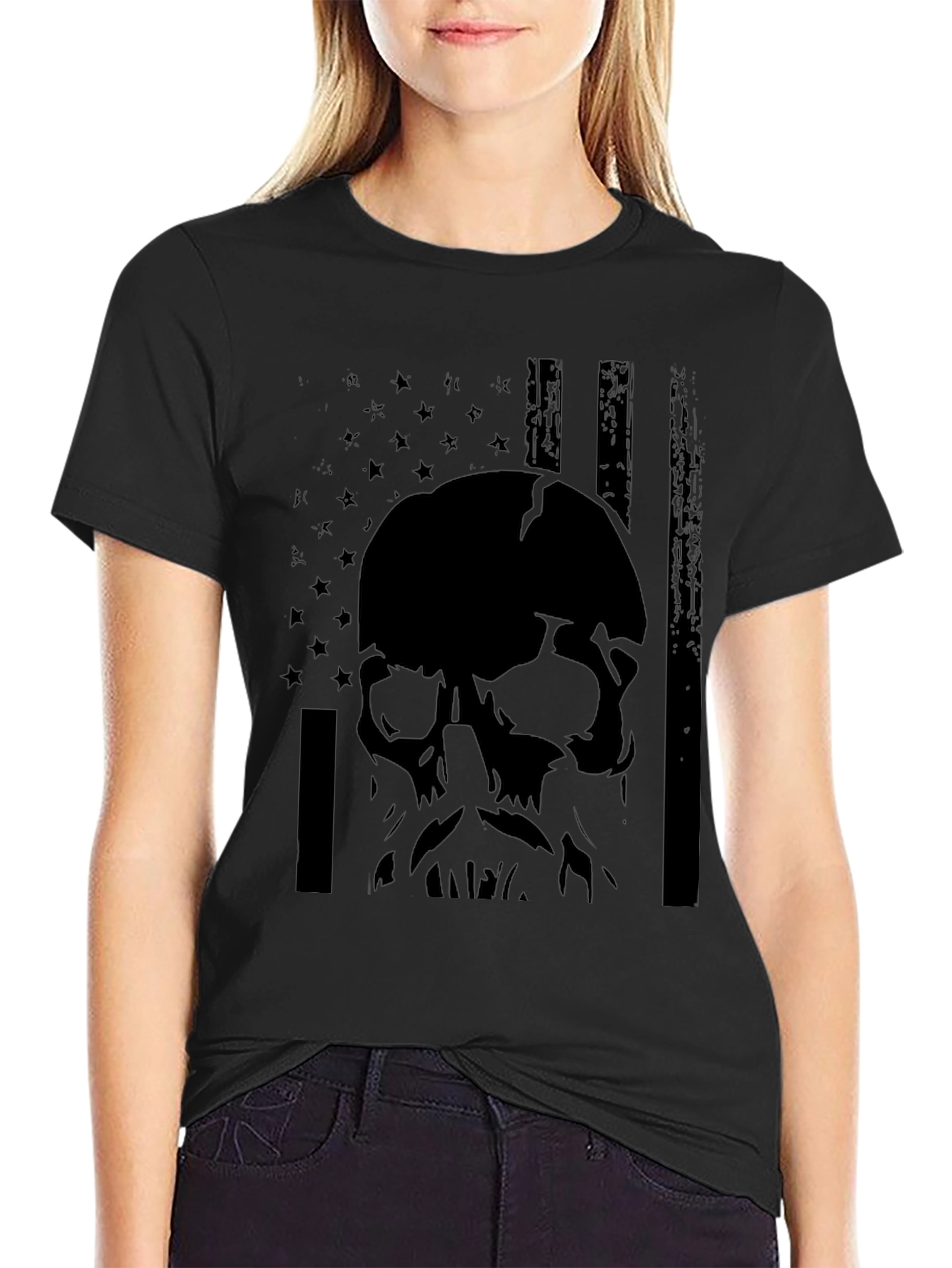 Skull American Flag Graphic T-Shirt