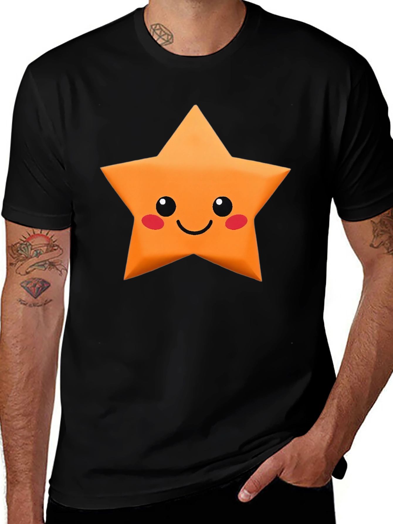 Cute Star Graphic Tee - Mens Black T-Shirt