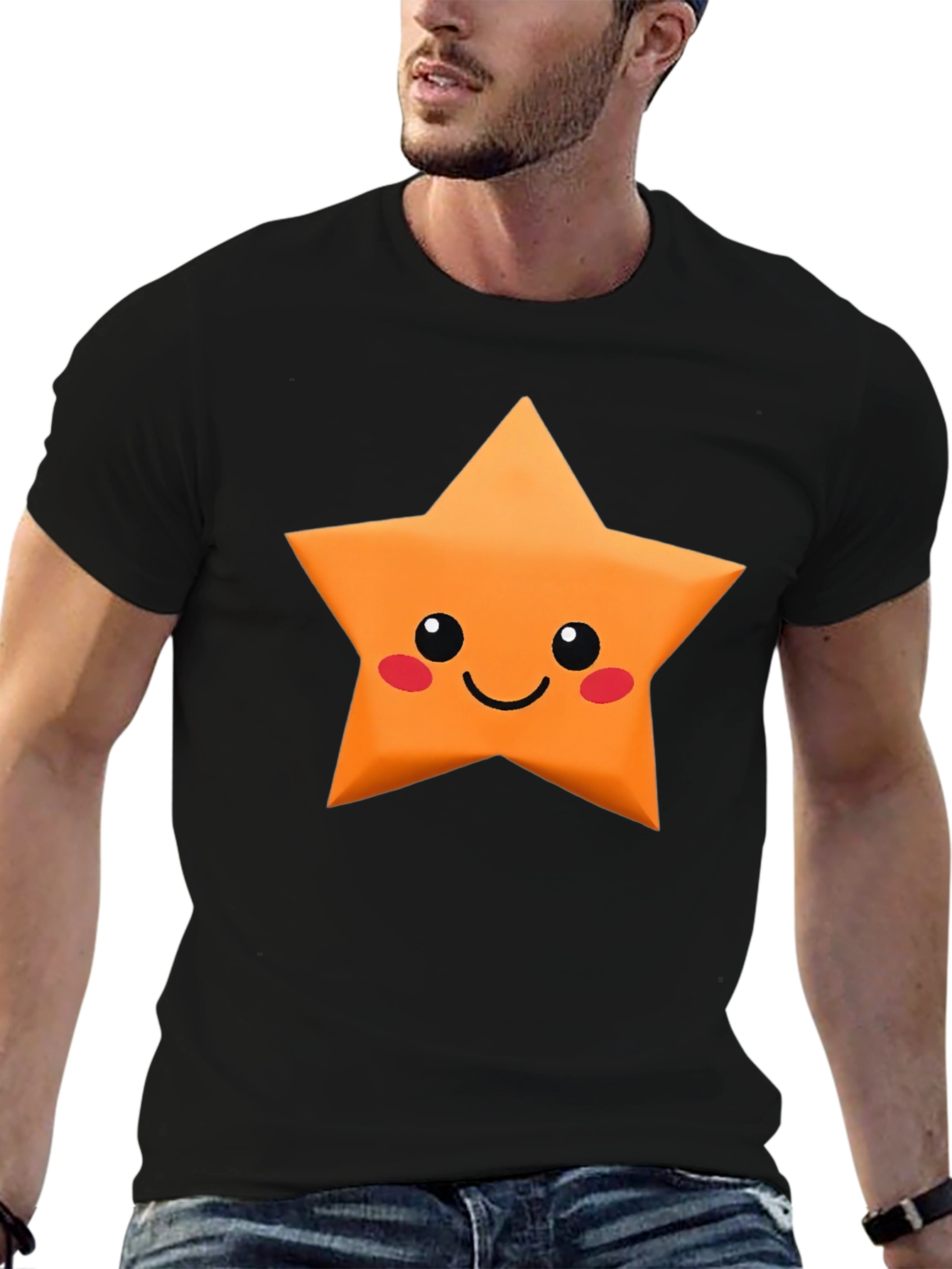 Cute Star Graphic Tee - Mens Black T-Shirt