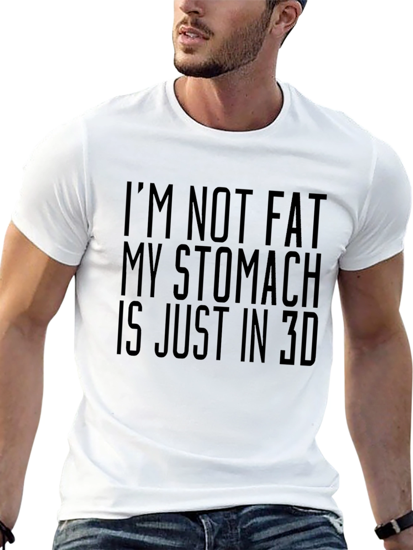 Funny 3D Stomach Mens Black T-Shirt