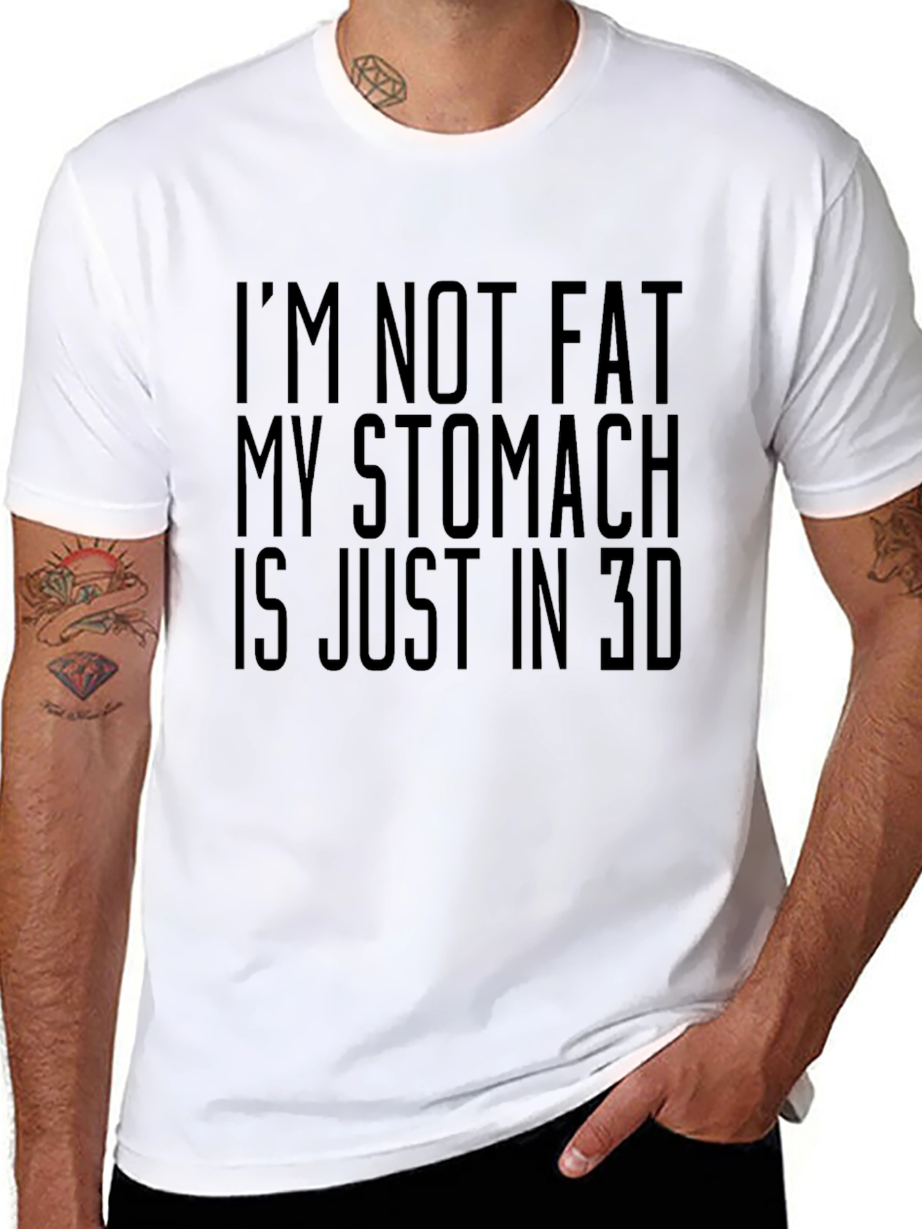 Funny 3D Stomach Mens Black T-Shirt